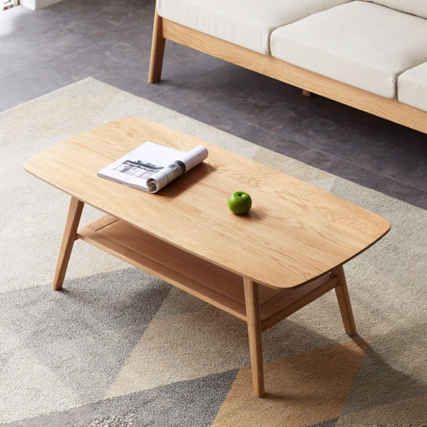 Solid Oak Wood Modern Coffee Table - Stylish & Durable Living Room Furniture for Home Decor
