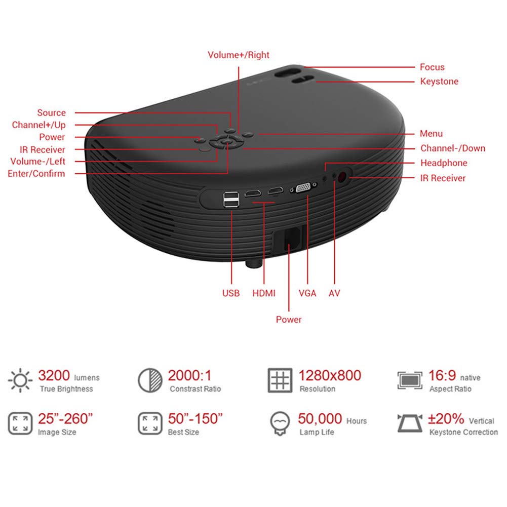 XIKDJ HD Home Cinema Projector - 3300 Lumens LED Projector Supports 1080P HDMI USB VGA for TV Laptop Smartphone - Perfect for Movie Nights, Gaming Parties & Home Theater Entertainment