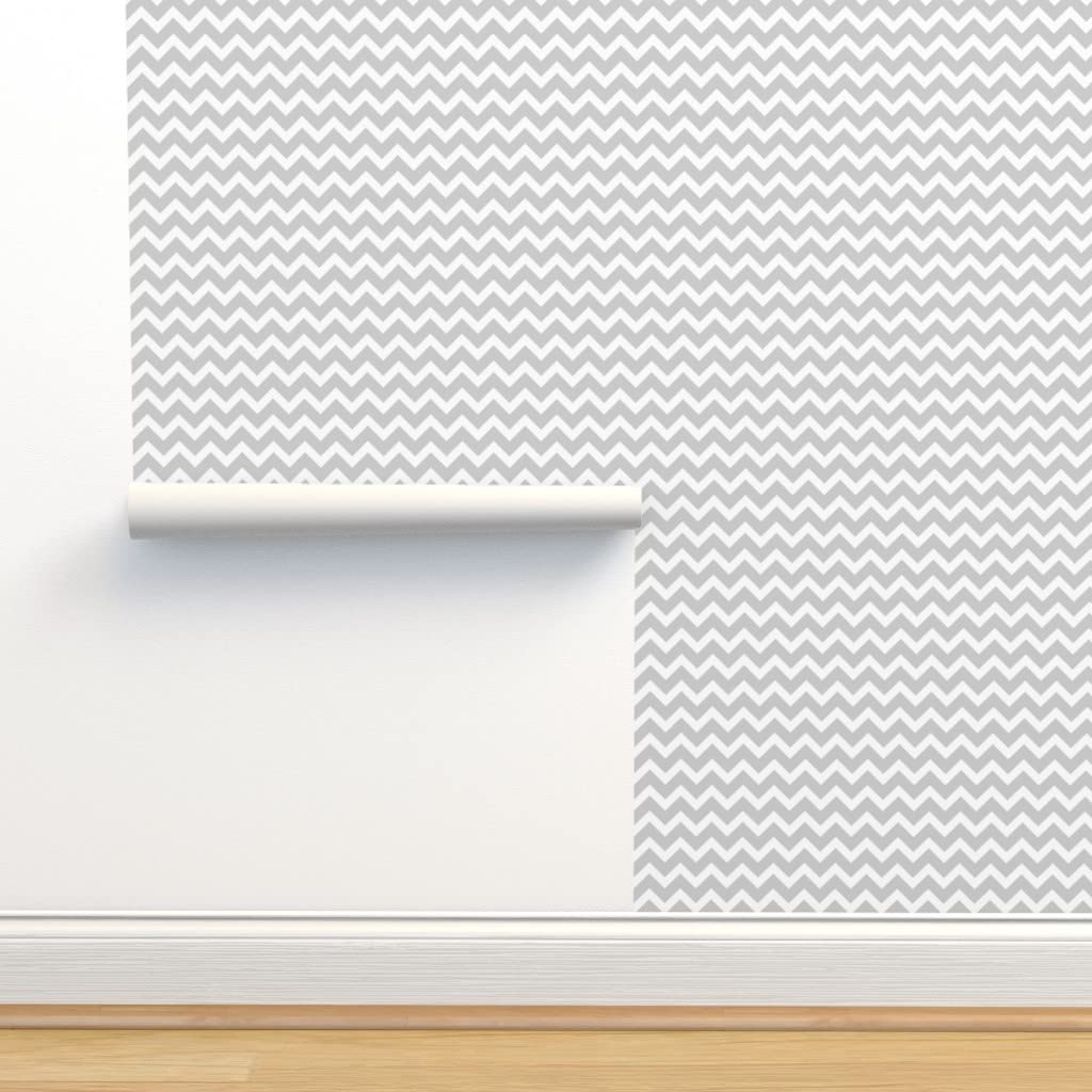 Removable Self-Adhesive Wallpaper 12ft x 2ft - Modern Gray Chevron White Zigzag Stripes Design | Peel & Stick Wall Covering for Nursery, Bedroom, Office | Gender Neutral Home Decor by Spoonflower