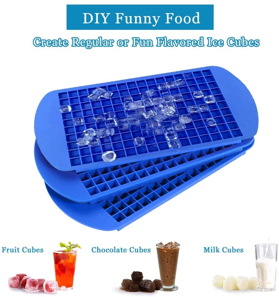 3Pcs Silicone Mini Ice Cube Trays - 160 Grids Square Ice Molds for Freezer, Baby Food, Whiskey & Cocktails | BPA-Free Flexible Ice Cube Maker for Drinks, Smoothies & Party Beverages (Blue) - Perfect for Home Bars, Baby Meal Prep & Summer Refreshments