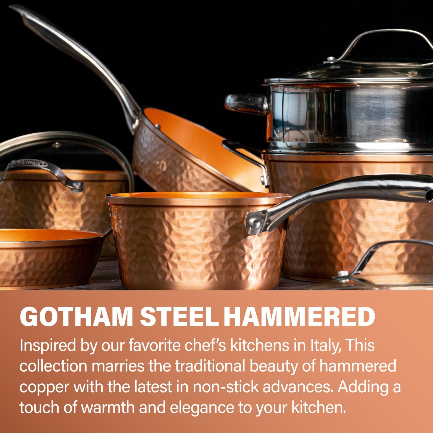 Gotham Steel Hammered 15-Piece Ceramic Non-Stick Cookware Set - Non-Toxic Pots and Pans, Oven & Dishwasher Safe - Perfect for Baking, Frying, and Everyday Cooking