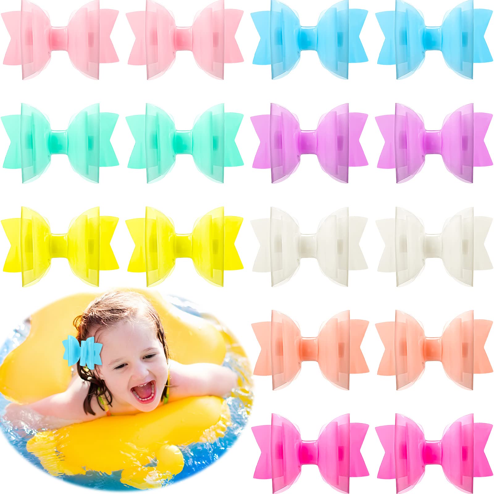 Giegxin Waterproof Jelly Hair Bows & Clips - PVC Swim Hair Accessories for Kids, Toddlers & Girls (3 Inch, 8 Colors) - Perfect for Swimming, Beach & Summer Activities