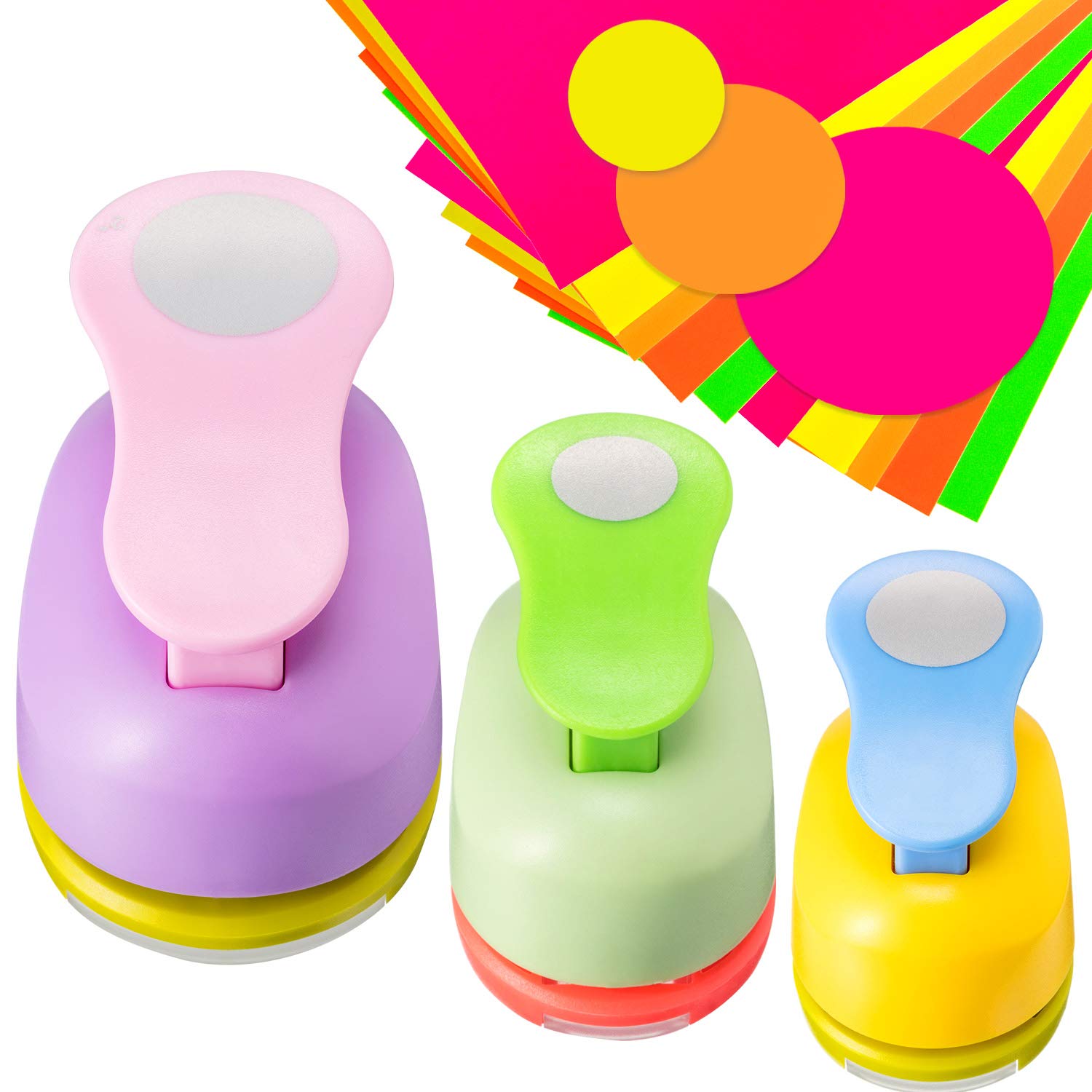 Chengu 3 Pack Circle Hole Punch Set (2, 1, 5/8 Inch) with Sticker Paper - Craft Paper Punchers for Card Making, Scrapbooking, DIY Albums, Photo Projects, Office Supplies & School Art Activities