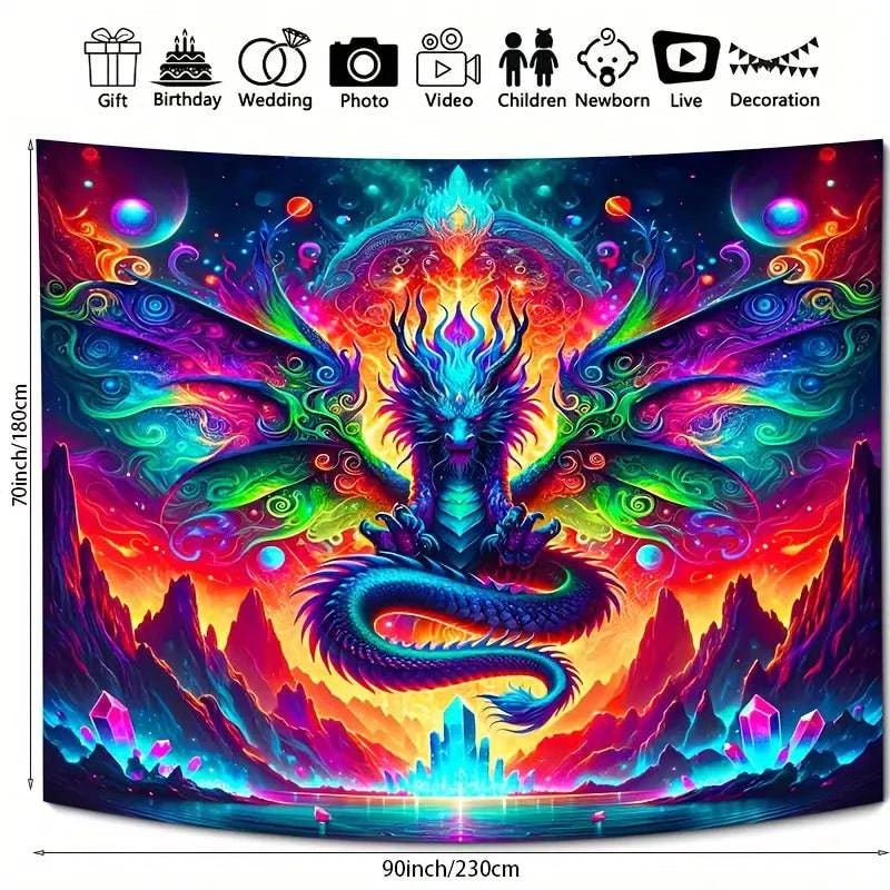 Dragon UV Glow Tapestry Wall Art - Glowing in The Dark Room Decor for Bedroom, Living Room, and Dorm