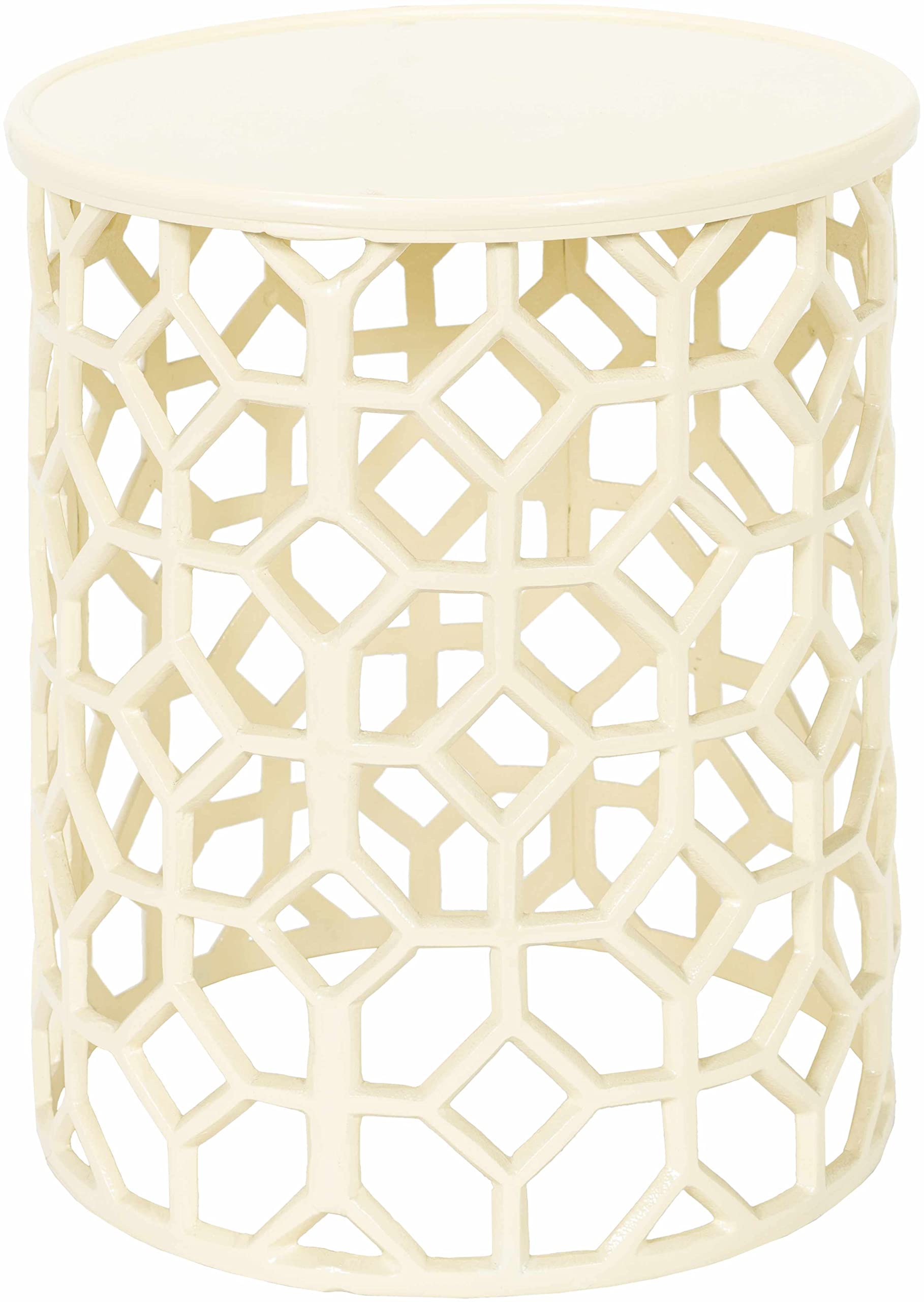 Modern Geometric Metal Coffee Table - Cream Accent Side Table for Living Room & Bedroom - 16