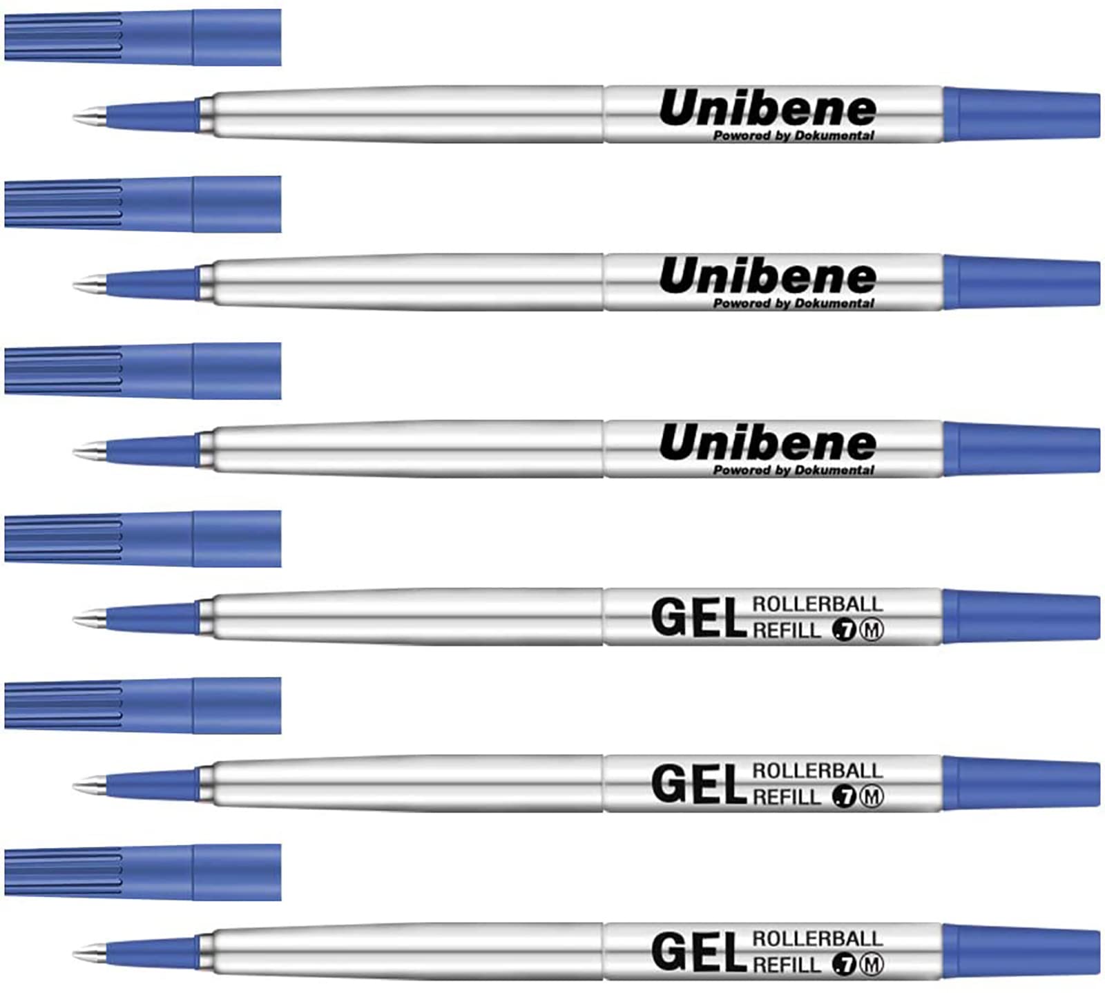 Unibene 6-Pack Parker Compatible Rollerball Refills - 0.7mm Medium Point Blue Ink, Smooth Writing German Gel Ink Pen Refills for IM Sonnet Urban Pens | Ideal for Office, School & Daily Note-Taking