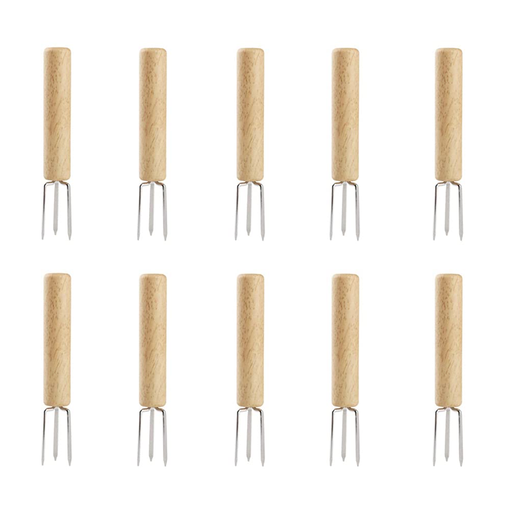 MinLia Wooden Handle Corn Holders - 10pcs BBQ Corn Skewers, Cob Holders for Grilling, Cooking & Serving - Perfect for BBQs, Picnics & Family Dinners