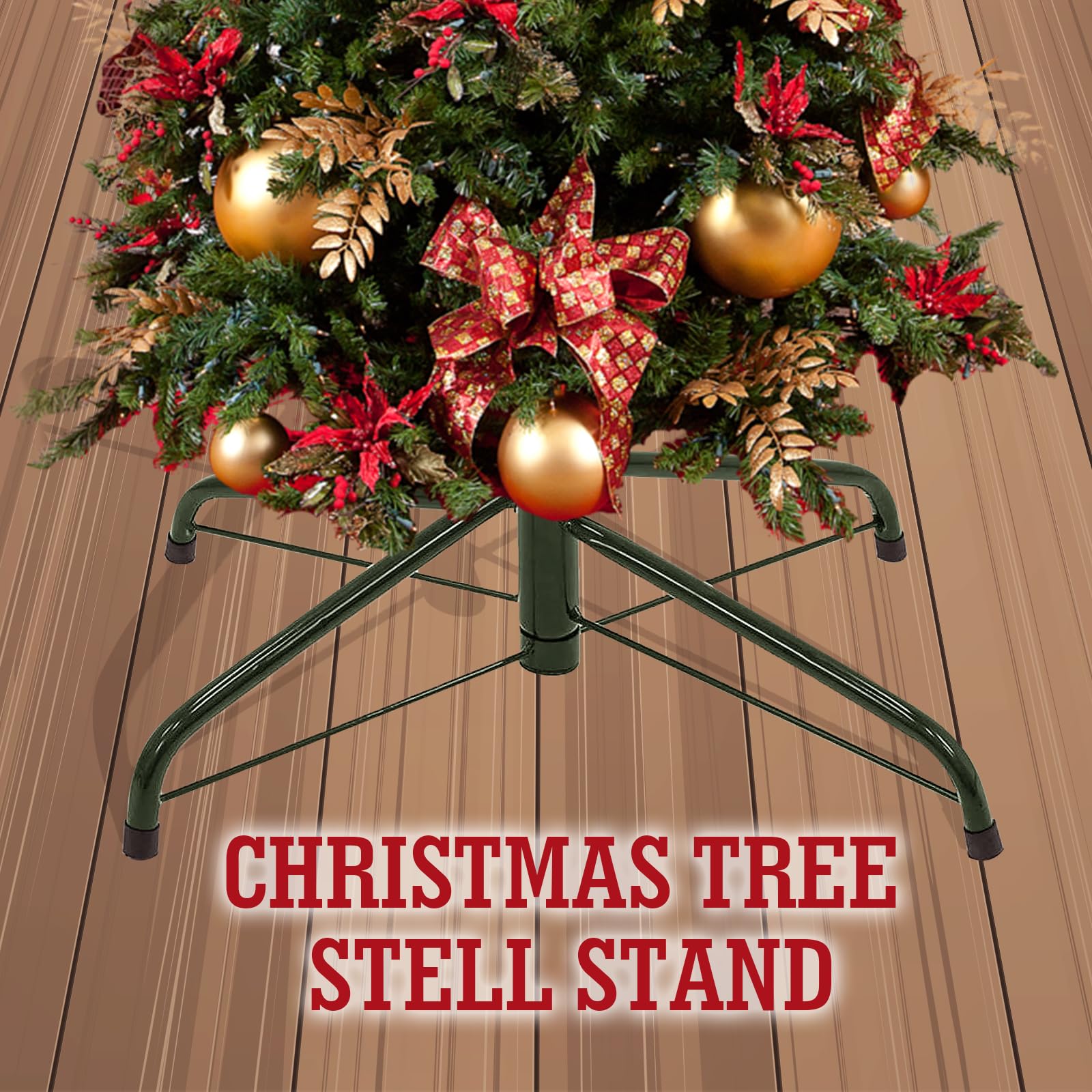 COOKEY Christmas Tree Stand for 4-6 Ft Artificial Trees - Sturdy Replacement Xmas Tree Base Fits 0.5-1.25 Inch Poles (Green) | Perfect for Holiday Decorations & Home Festive Setup