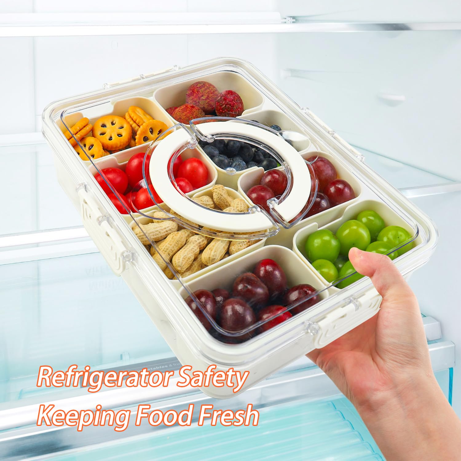 8-Compartment Snackle Box Container with Lid & Handle - Divided Serving Tray for Candy, Fruit, Snacks - Perfect for Parties, Picnics, School Lunches & Outdoor Gatherings
