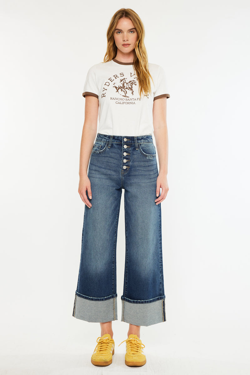 Collie Ultra High Rise Cropped Wide Leg Jeans for Women - Trendy Vintage Denim Pants for Casual Outfits & Streetwear Fashion