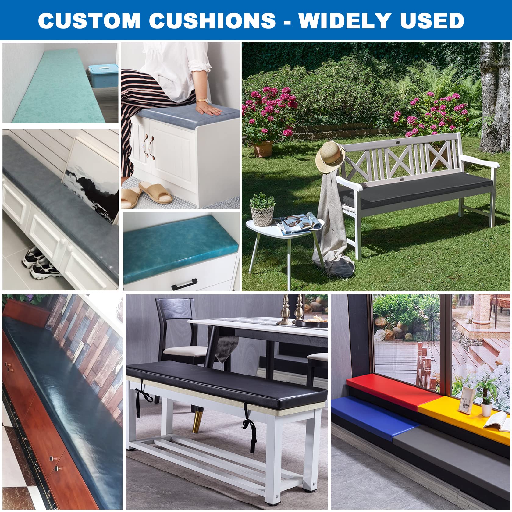 Custom Size Memory Foam Cushion with Removable Waterproof Leather Cover - Pink - Perfect for Outdoor, Indoor, Patio Furniture & Benches - Great for Lounging, Relaxing, and Enhancing Home Comfort