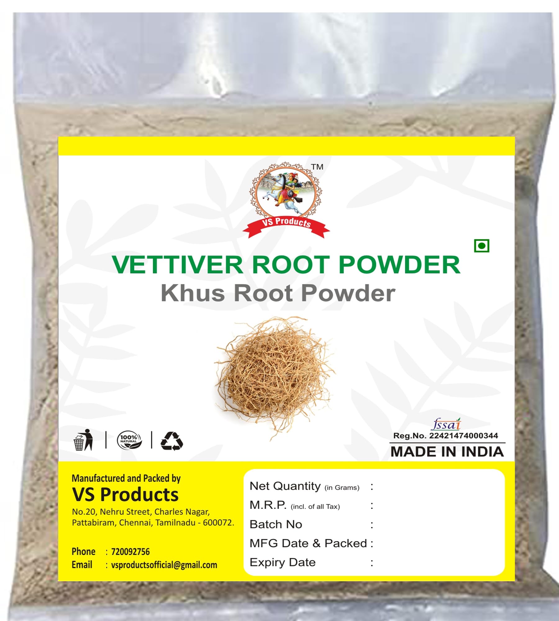 Organic Vetiver Root Powder (50g) - Pure Khus Root Powder, Vala, Kas Ramacham, Vetiveria Zizanioides - Natural Aromatherapy & Ayurvedic Remedy - Perfect for Skincare, Hair Care & Relaxation - Pack of 1