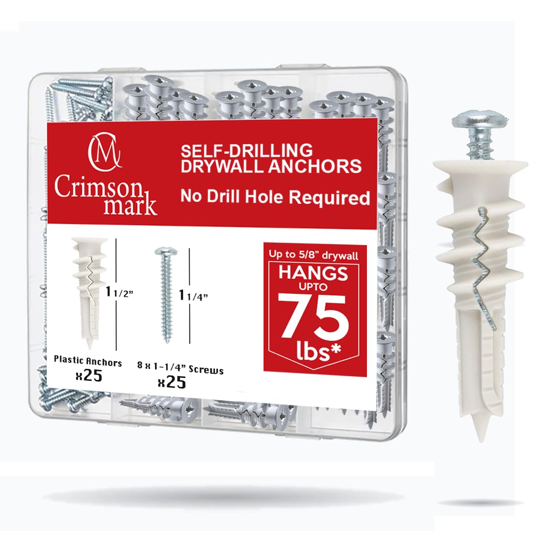 50Pcs Self Drilling Drywall Anchors and Screws Kit #8 x 1-1/4