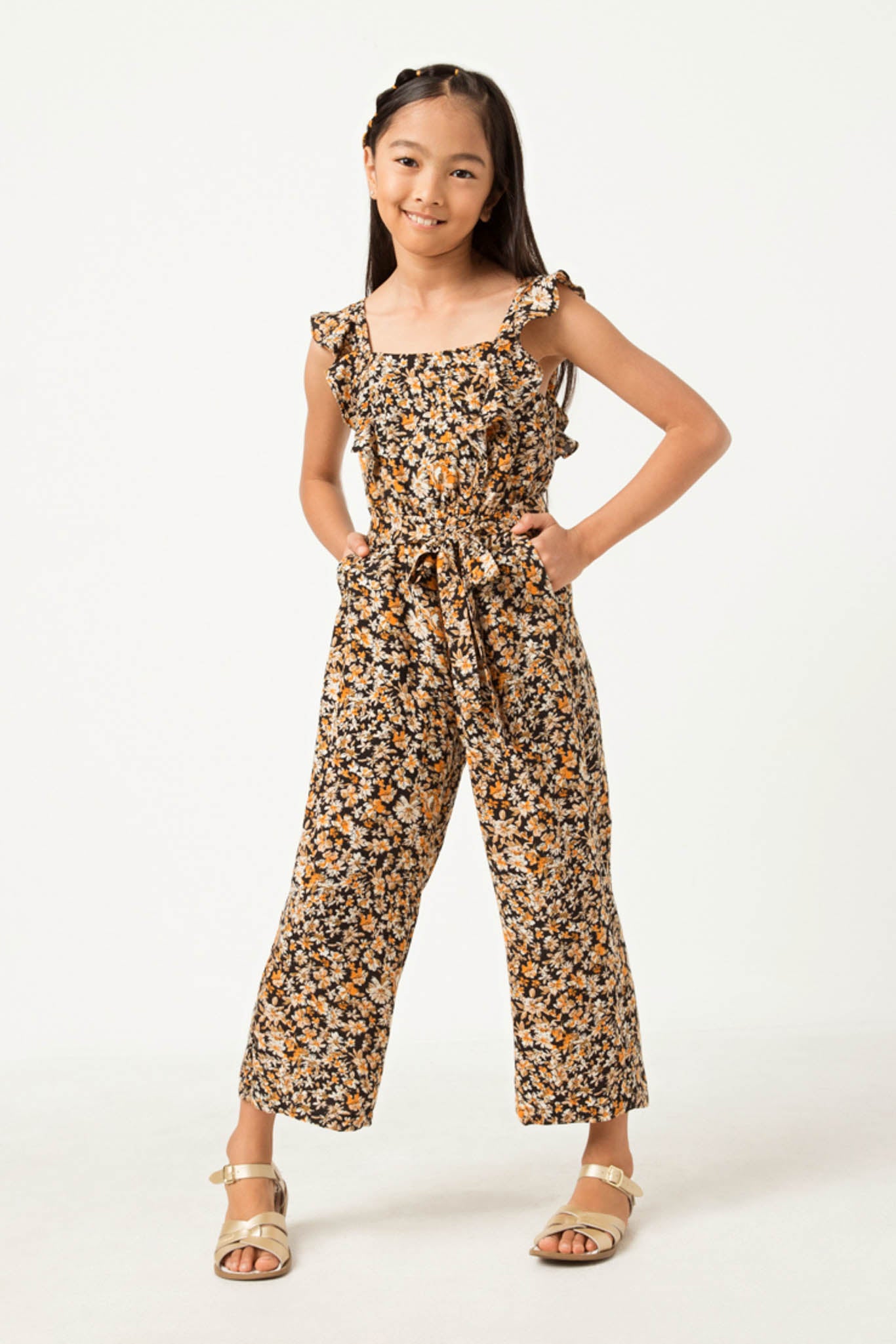 Elegant Belted Ruffle Shoulder Jumpsuit for Women - Chic One-Piece Romper with Waist Tie & Ruffled Sleeves - Perfect for Parties, Weddings & Summer Outings