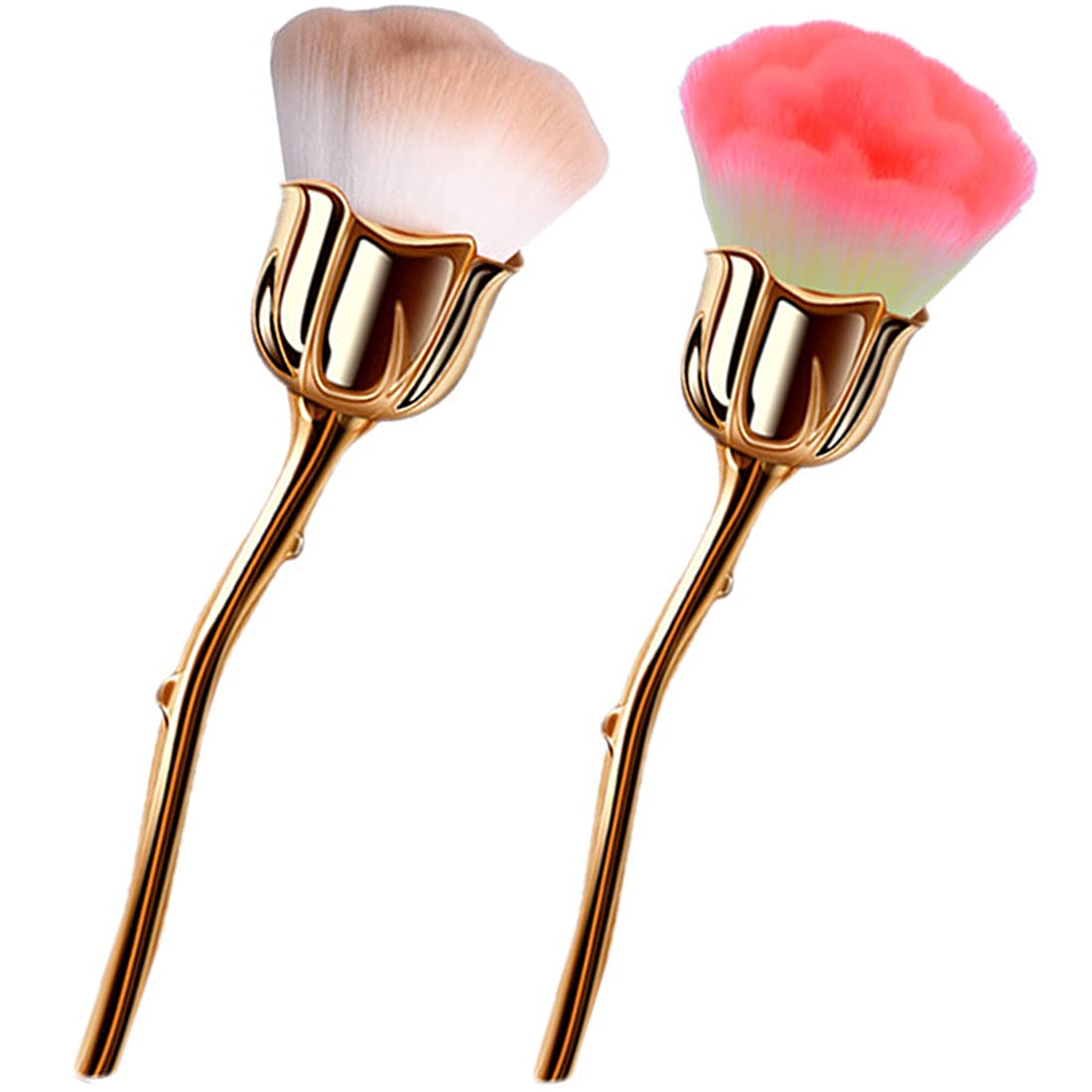 2 Pieces Rose Flower Makeup Brushes Set - Super Large Kabuki Brush for Face Powder, Blush & Loose Powder | Soft Bristle Cosmetic Brush for Professional Makeup & Nail Dust Application (Brown/Pink) - Perfect for Daily Beauty Routine & Salon Use