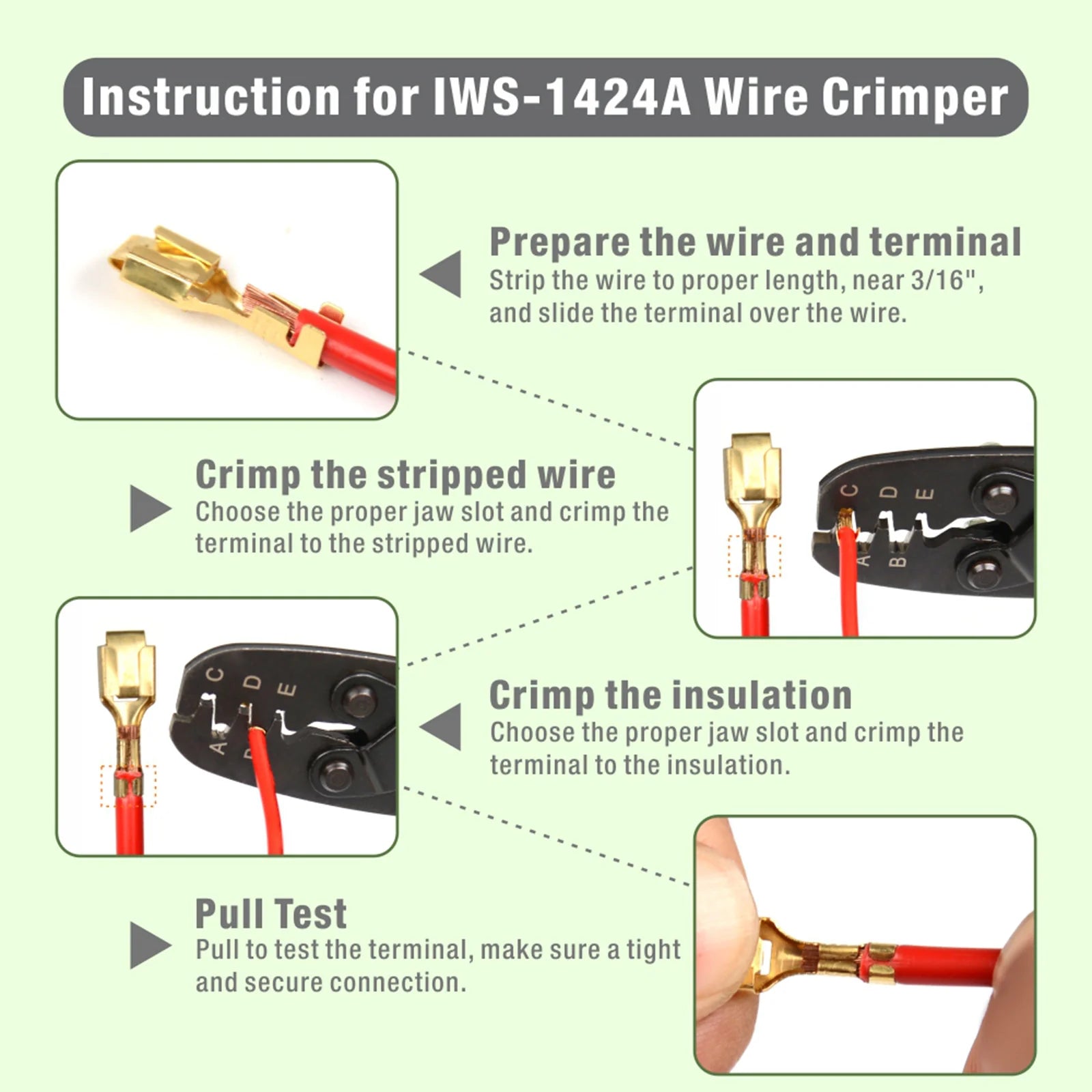 AWG 24-14 Non-Insulated Open Barrel Terminal Crimper Tool for Molex, Delphi, AMP/Tyco Electrical Connectors - Perfect for Automotive Wiring, DIY Electronics & Industrial Applications