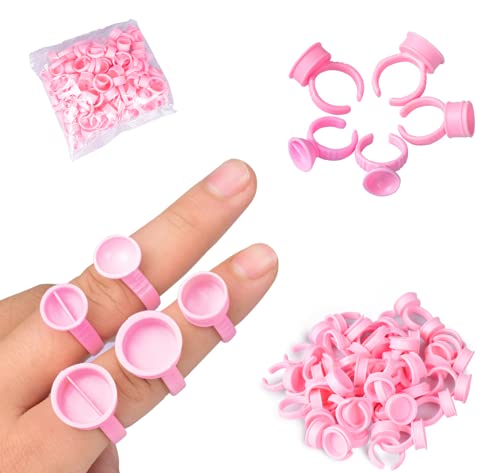 Pink Glue Rings 100PCS - Tattoo & Eyelash Extension Adhesive Holder for Nail Art & Makeup