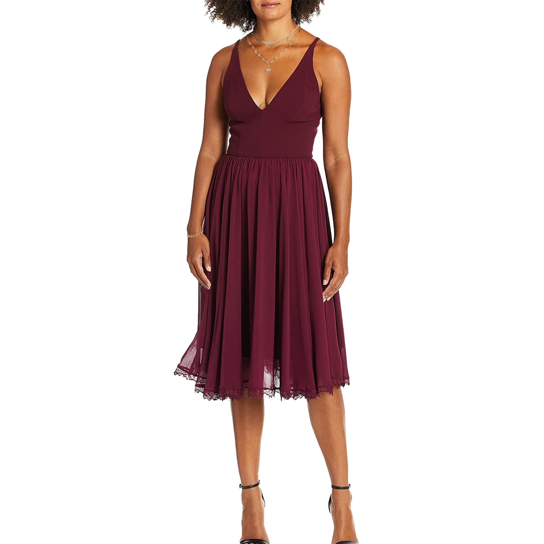 BIGSPCE Women's Summer Sexy Slim Fit Midi Dress - Deep V Neck Sleeveless Flared Slip Dress for Beach Vacation, Date Night & Party Wear