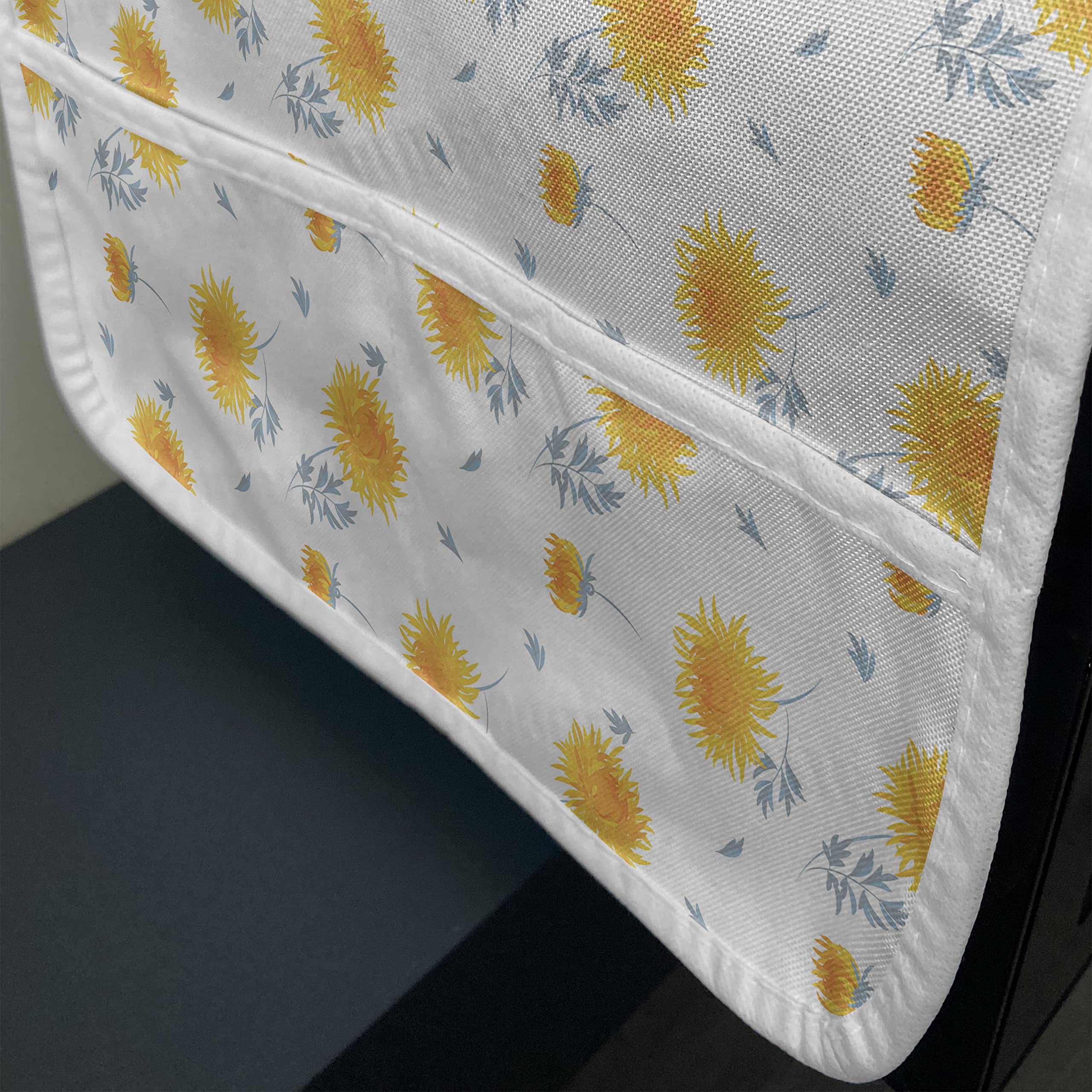 Ambesonne Yellow Flower Microwave Cover - Waterproof Kitchen Organizer with Pockets, 36