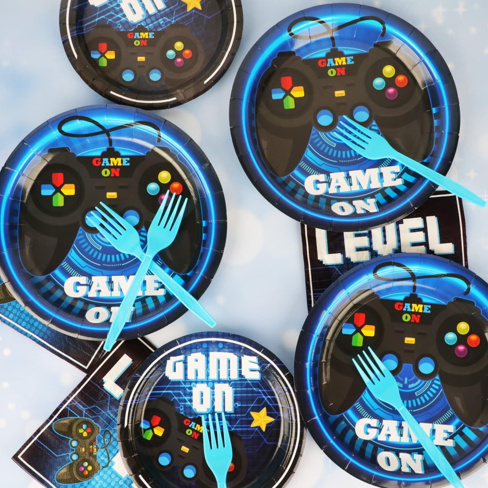 96-Piece Video Game Party Supplies Set - Paper Plates, Napkins & Decorations for Gaming Themed Birthday Party | Kids Party Favors | Serves 24 Guests | Perfect for Gaming Birthday Parties, LAN Parties & Esports Events