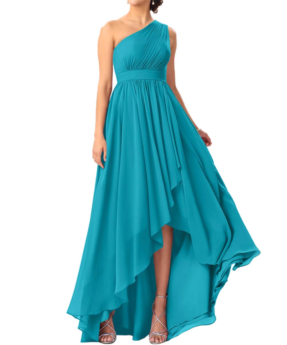 Elegant JAEDEN One Shoulder High Low Bridesmaid Dress - Chiffon Prom & Wedding Guest Gown for Special Occasions | Perfect for Bridal Parties, Formal Events & Evening Celebrations