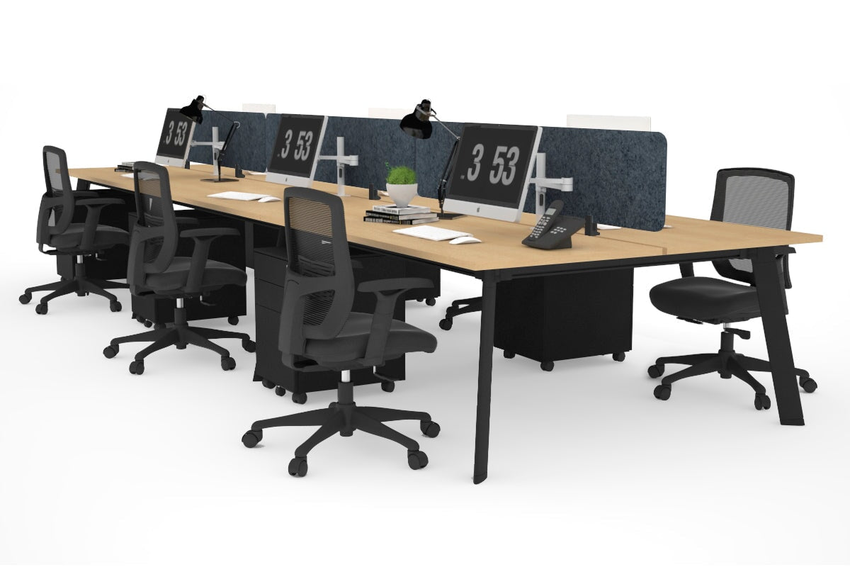 6-Person Workstation with Black Frame - 1600L x 700W Dimensions - Ideal for Office, Conference Room, or Coworking Space