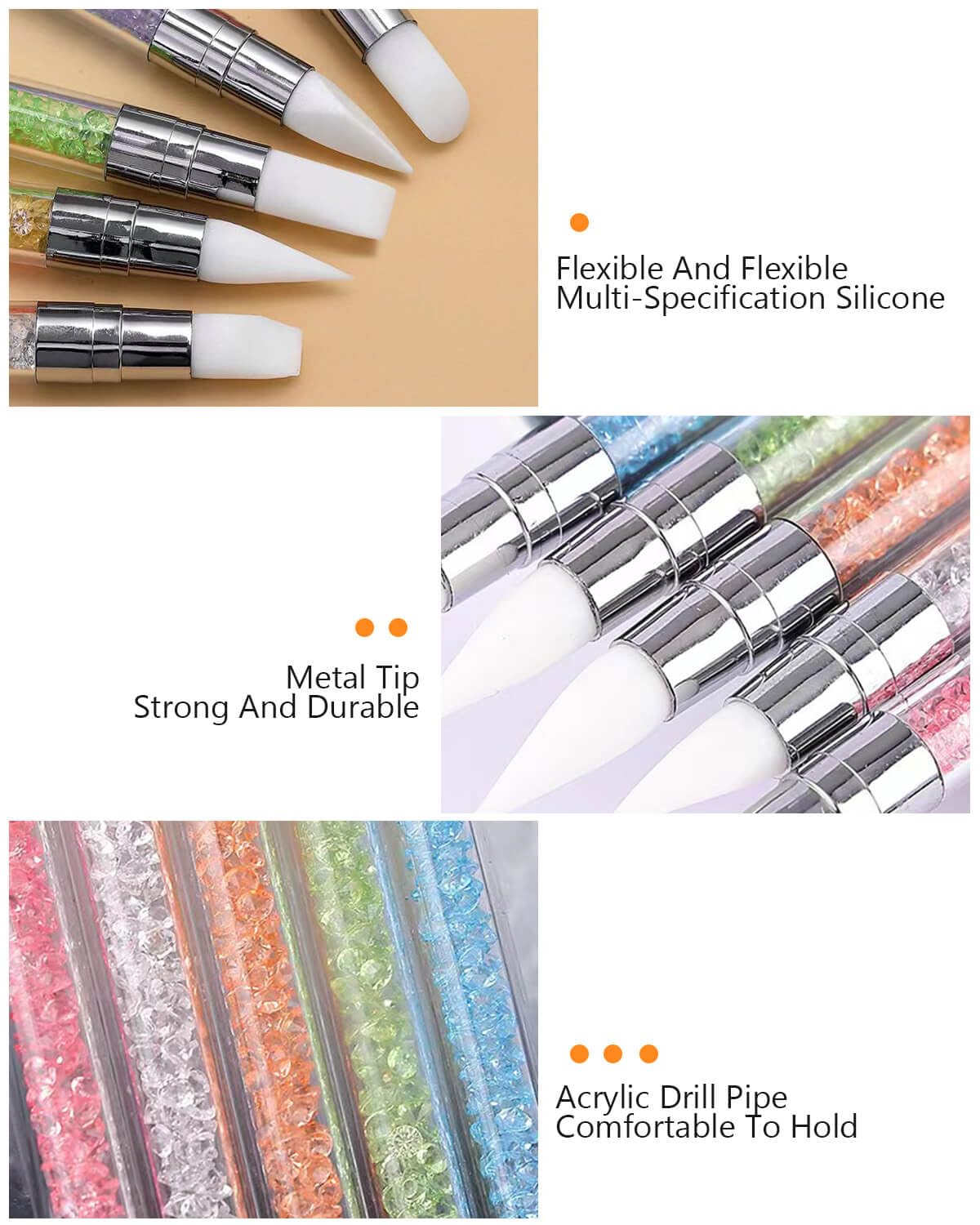 5 Pcs Dual-Tipped Silicone Nail Art Sculpture Pens - Acrylic Nail Carving Brushes for Rhinestones, Diamond Painting & Nail Polish - Perfect for DIY Home Salon & Professional Nail Art Design
