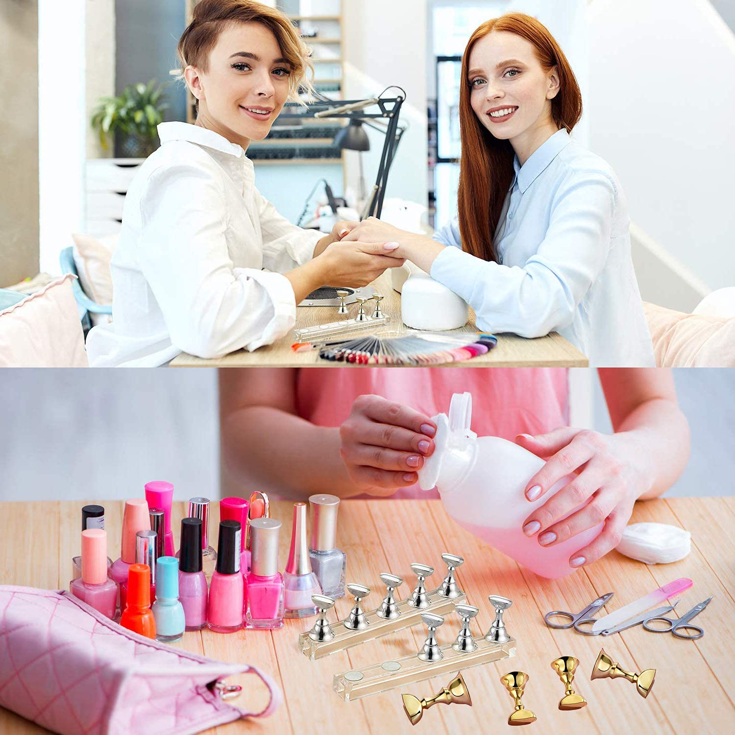 2-Piece Acrylic Nail Practice Stand Set with Magnetic Nail Tips - Reusable Adhesive Putty & Display Holder for Manicure Art - Perfect for Home Salon, Nail Tech Training & DIY Nail Art Practice