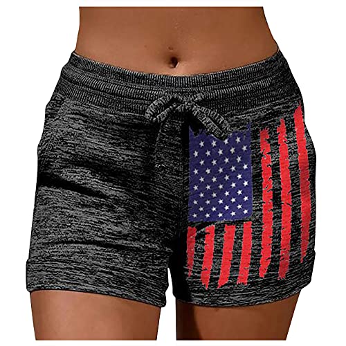 Women's Running Shorts with Elastic Waist & Pockets - Breathable Workout Shorts for Gym, Jogging, Yoga | 4th of July Patriotic Fitness Apparel