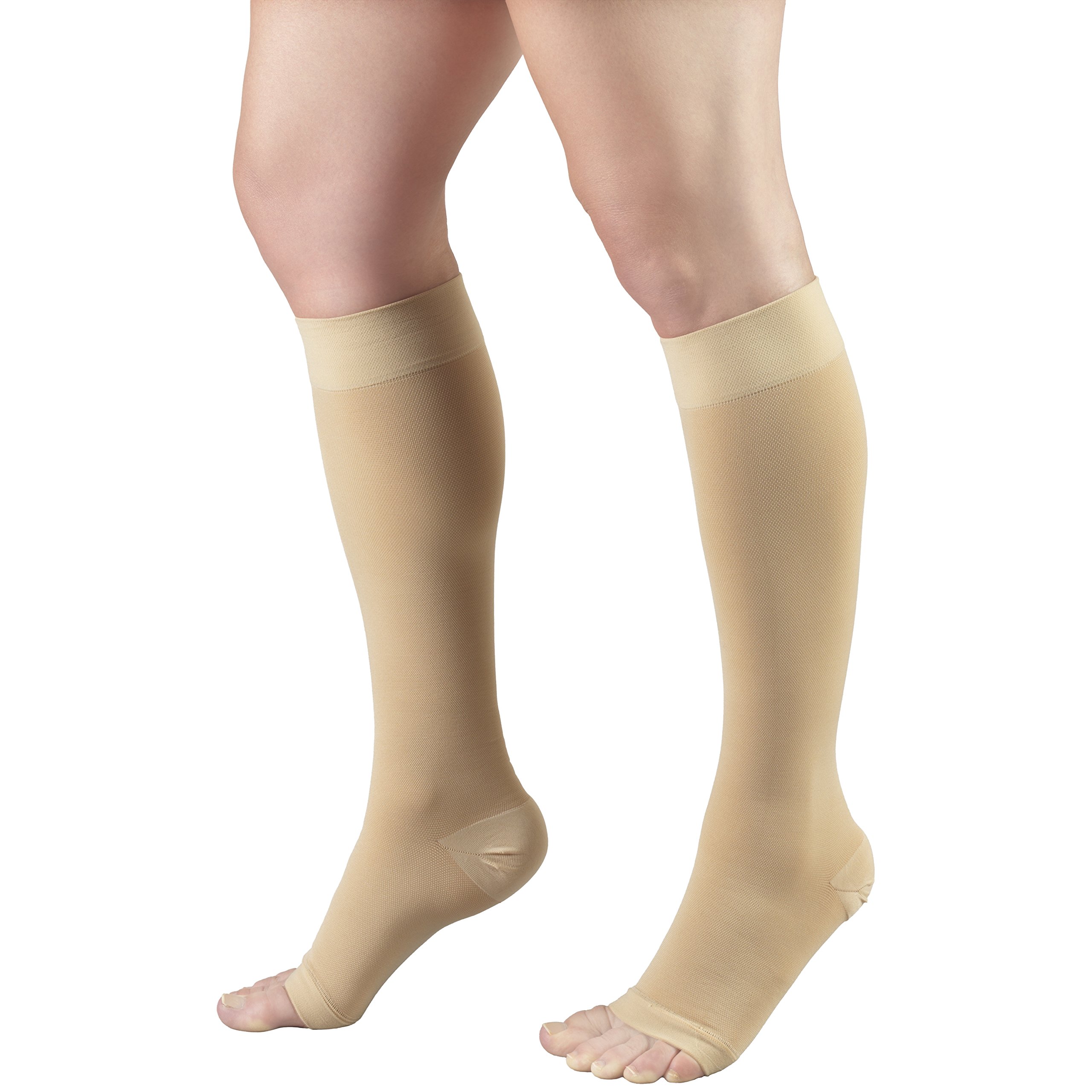 Truform 15-20 mmHg Compression Socks for Men & Women - Knee High Open Toe Beige Medium Size - Ideal for Travel, Varicose Veins & Circulation Support