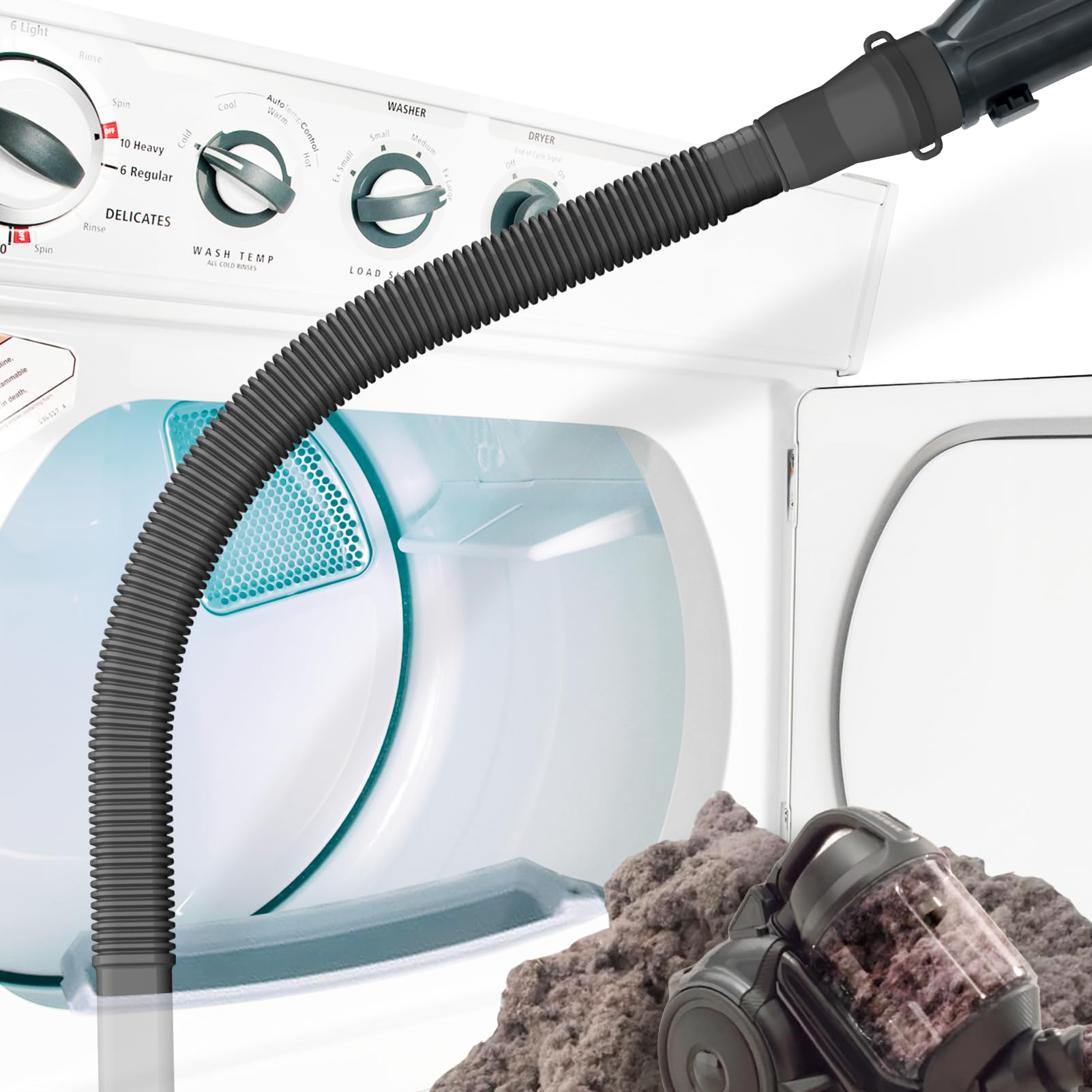 Holikme Upgraded Dryer Vent Cleaner Kit - Flexible Lint Remover Brush & Vacuum Attachment for Most Vacuum Cleaners - Efficient Lint Removal for Dryer Vents & Ducts - Perfect for Home Laundry Room Maintenance (Black)