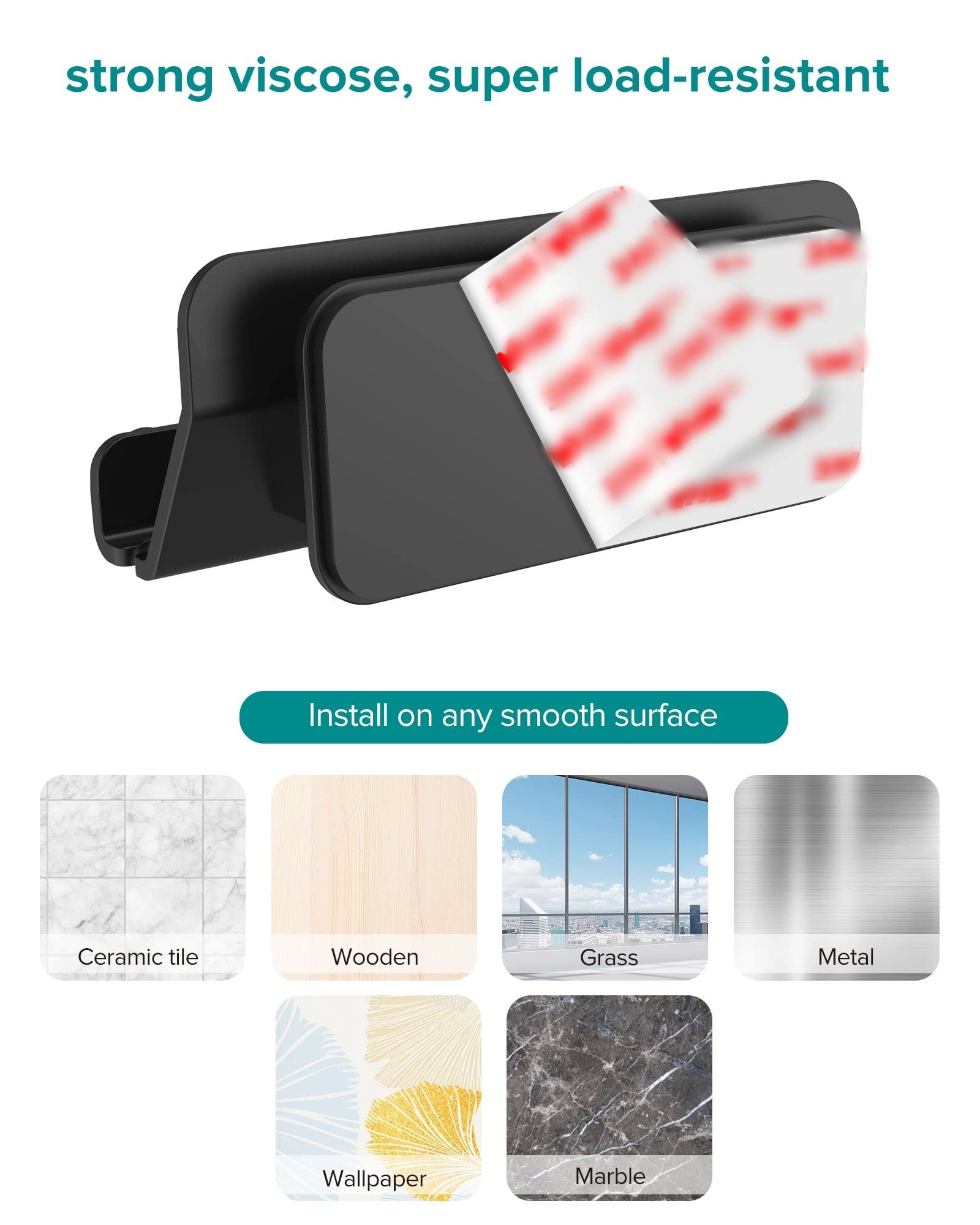 HomeMount Wall Mount Phone Holder - Hands Free Adhesive Phone Stand for Bedroom, Living Room, Kitchen | Universal Compatible with All Smartphones & Mini iPads (Black) - Perfect for Nightstand, Work Desk, Bathroom & Car Use