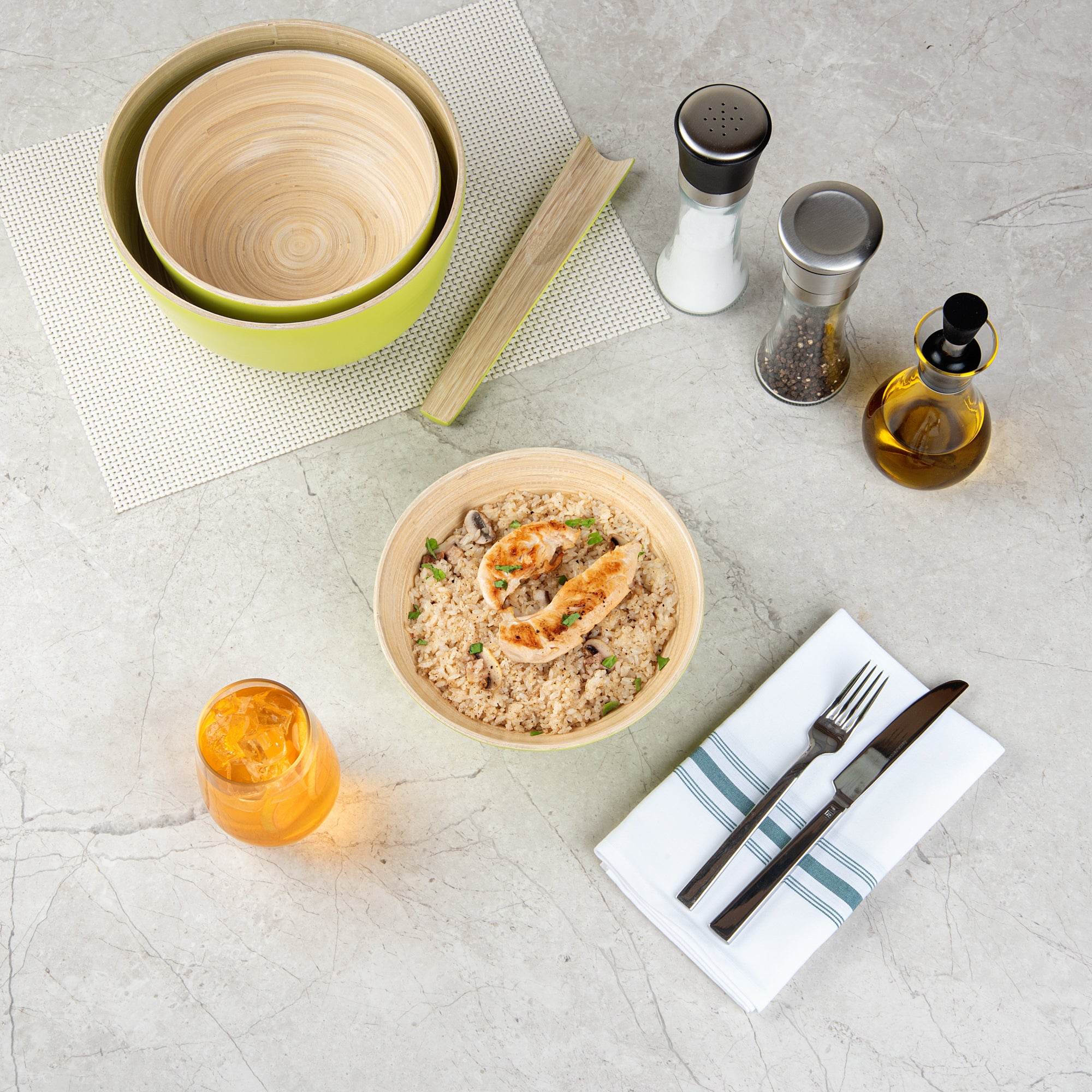 Bambuddha 29 oz Eco-Friendly Round Green Spun Bamboo Serving Bowl - 8.25