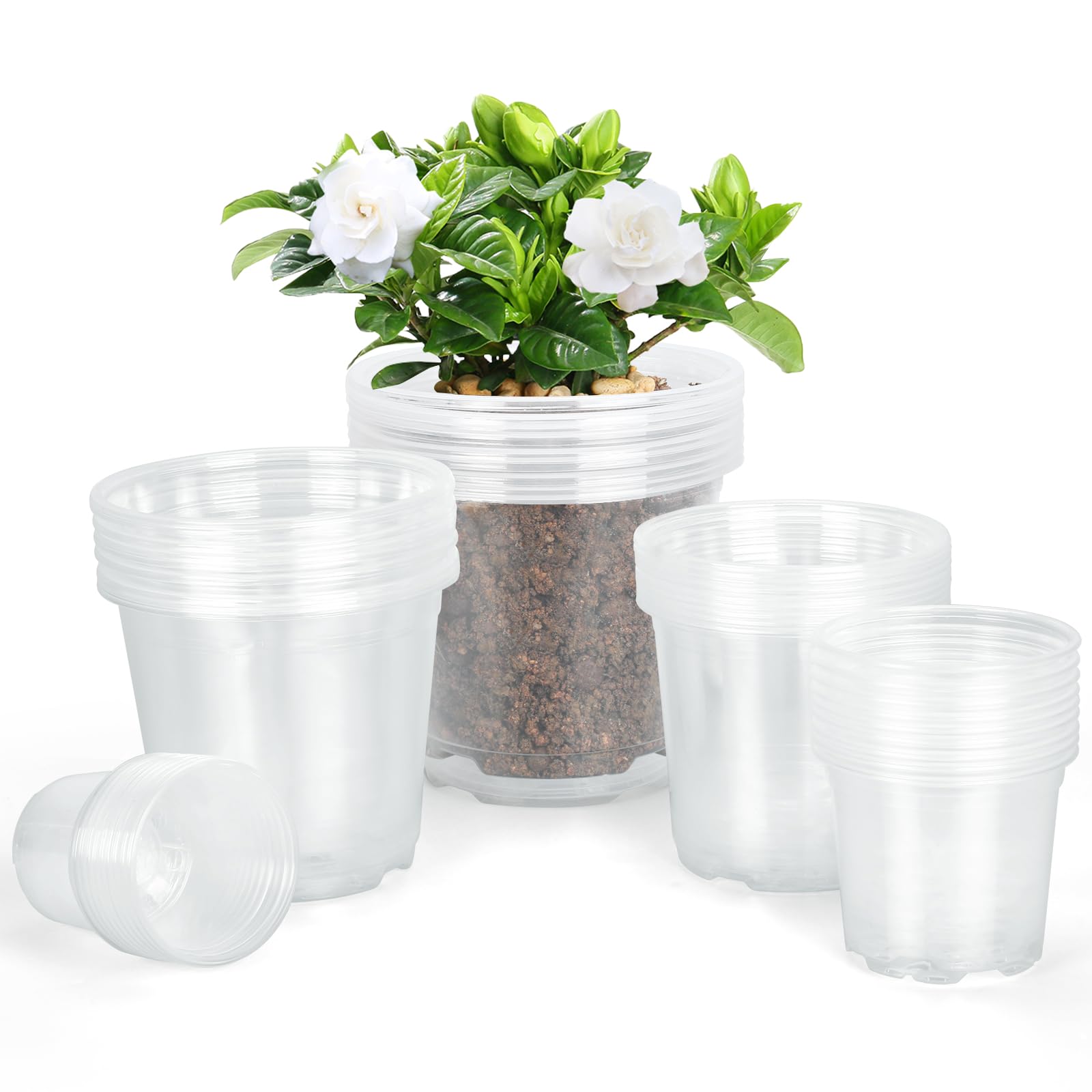 45 Pack 7/6/5/4/3 Inch Clear Plastic Plant Pots with Drainage Holes - Transparent Nursery Pots Variety Pack for Indoor Outdoor Plants, Seed Starting, Herb Garden & Succulent Containers - Flexible Garden Pots for Home Decor, Balcony & Greenhouse Use