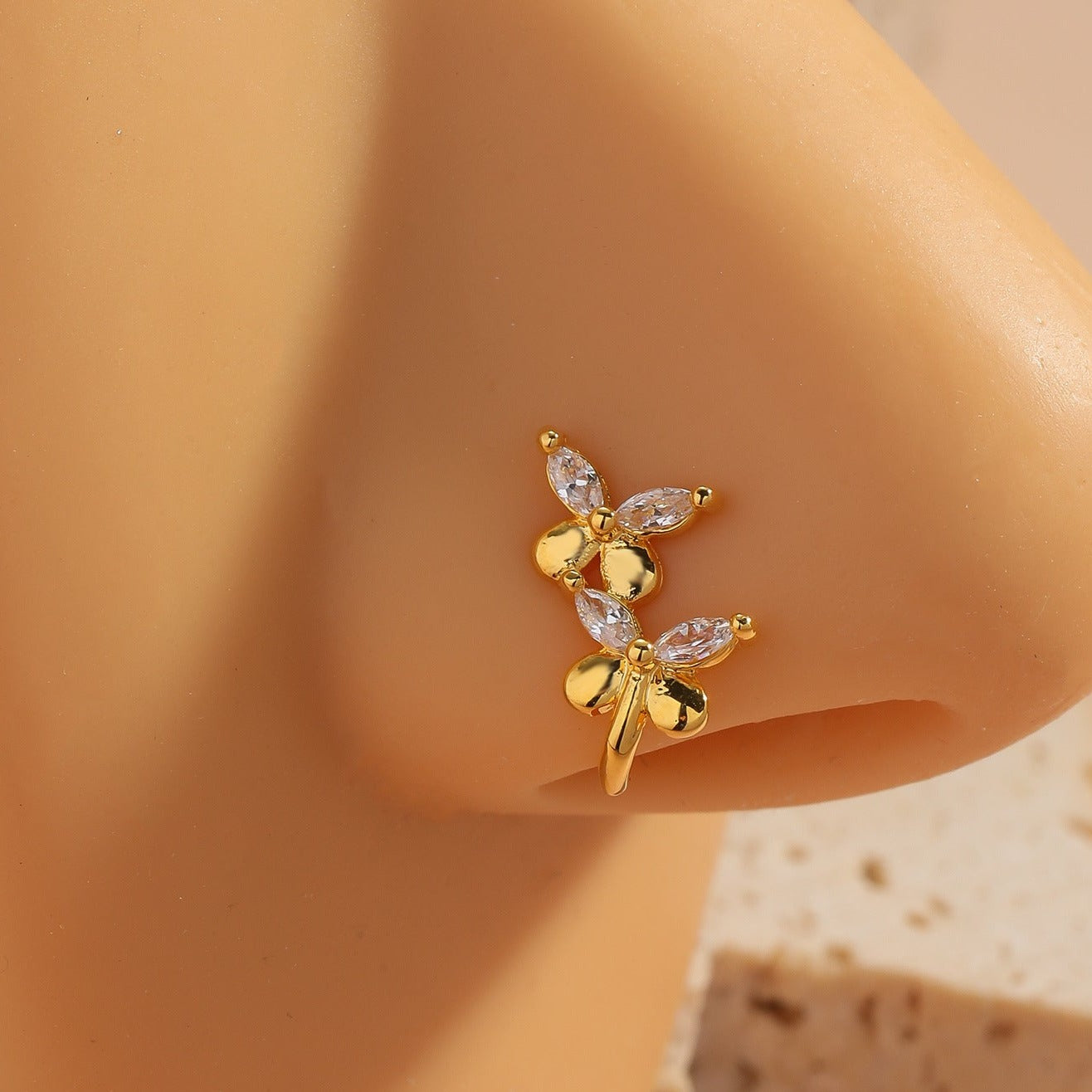 18K Rose Gold Cherry Fake Nose Ring - No Piercing Clip On Nose Stud - Perfect for Parties, Cosplay & Everyday Fashion Accessories