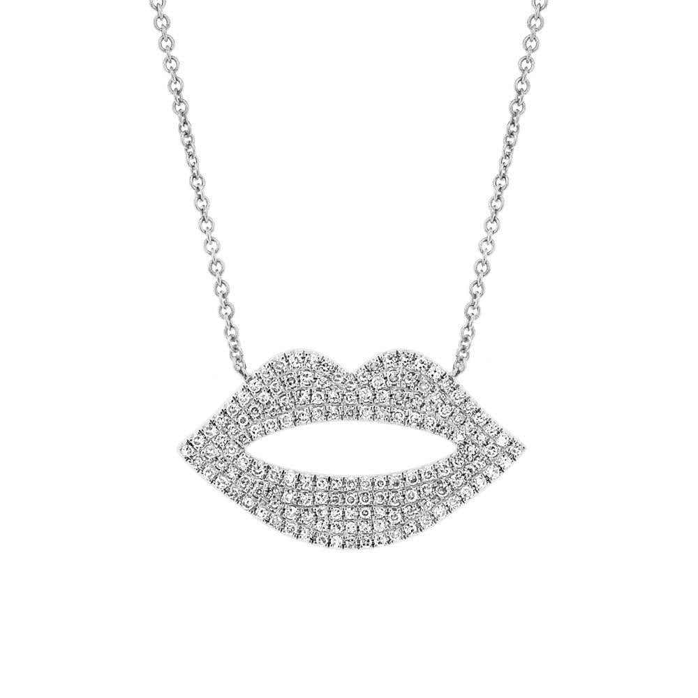 14K Gold 0.36 CTW Diamond Pave Lips Necklace - Elegant Layered Jewelry for Women, Perfect for Valentine's Day Gifts, Anniversaries & Special Occasions
