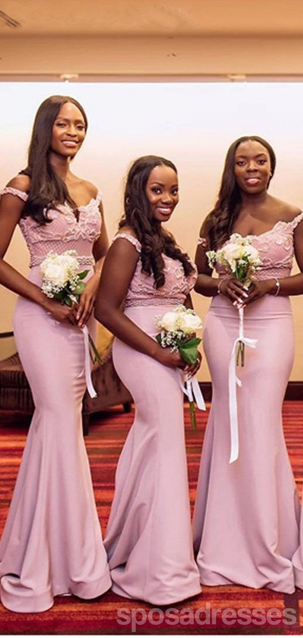 Luxury Mermaid Pink Off The Shoulder Lace Applique Long Bridesmaid Dresses Gown - Elegant Formal Evening Gown for Weddings, Prom, and Special Occasions