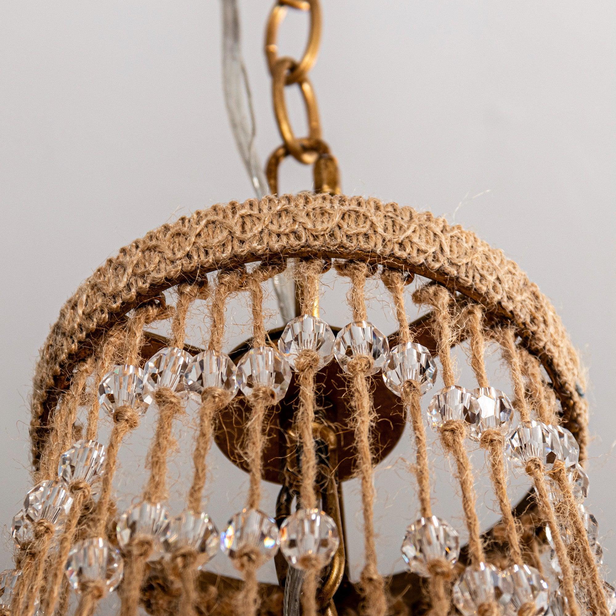 Modern Beaded Basket Weathered Wood 4-Light Chandelier - Rustic Farmhouse Ceiling Light Fixture for Dining Room, Bedroom or Entryway