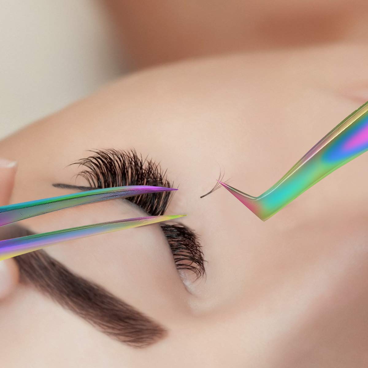 Fangze 7-Piece Eyelash Extension Tweezers Set - Professional Rainbow Stainless Steel Straight & Curved Tweezers for Lash Extensions, Nail Art, Ingrown Hair Removal & DIY Crafts - Perfect for Salon Professionals & Home Use
