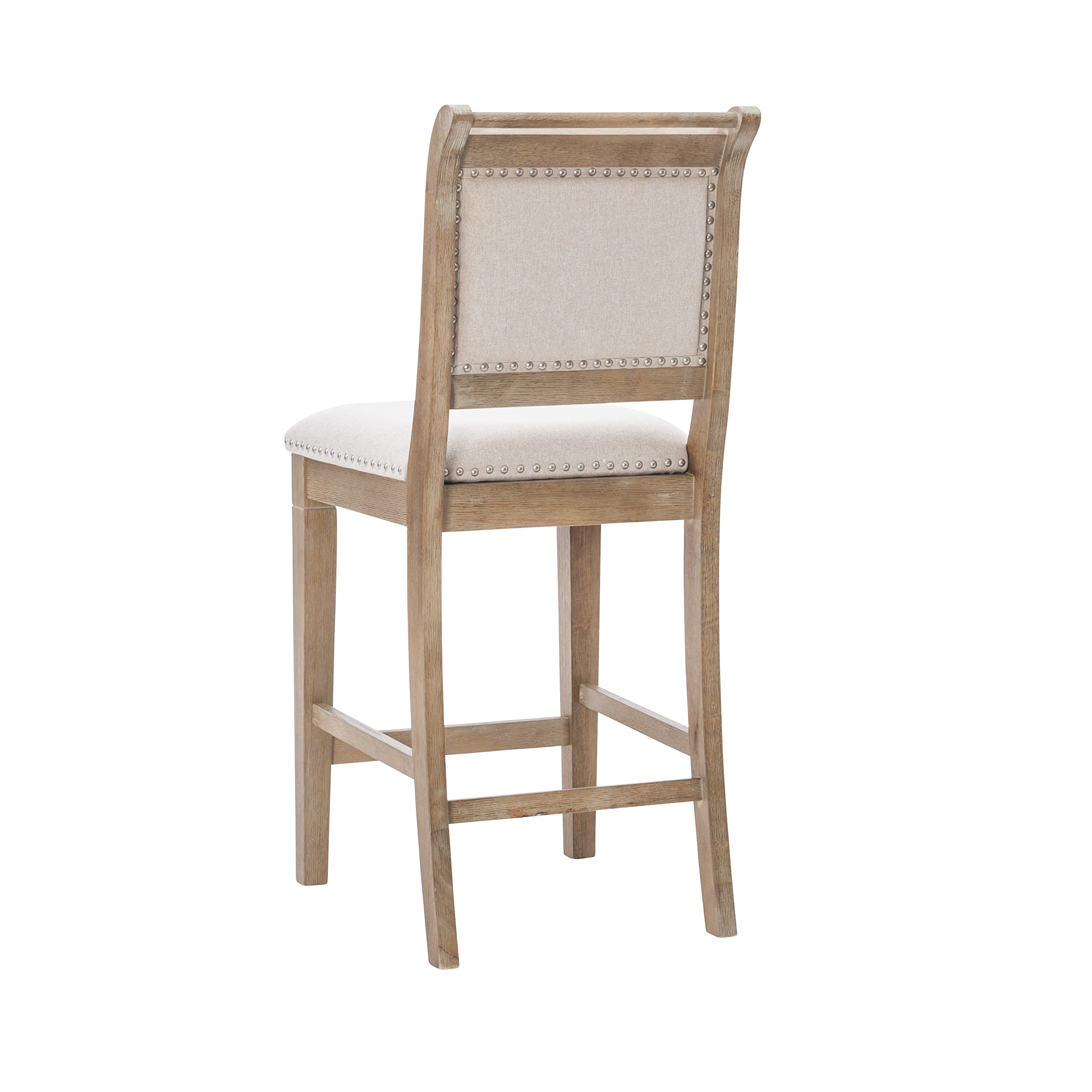 Linon Newton Natural Wood Counter Stool - Grey Wash Finish for Kitchen Island & Bar Seating - Rustic Home Decor & Dining Furniture