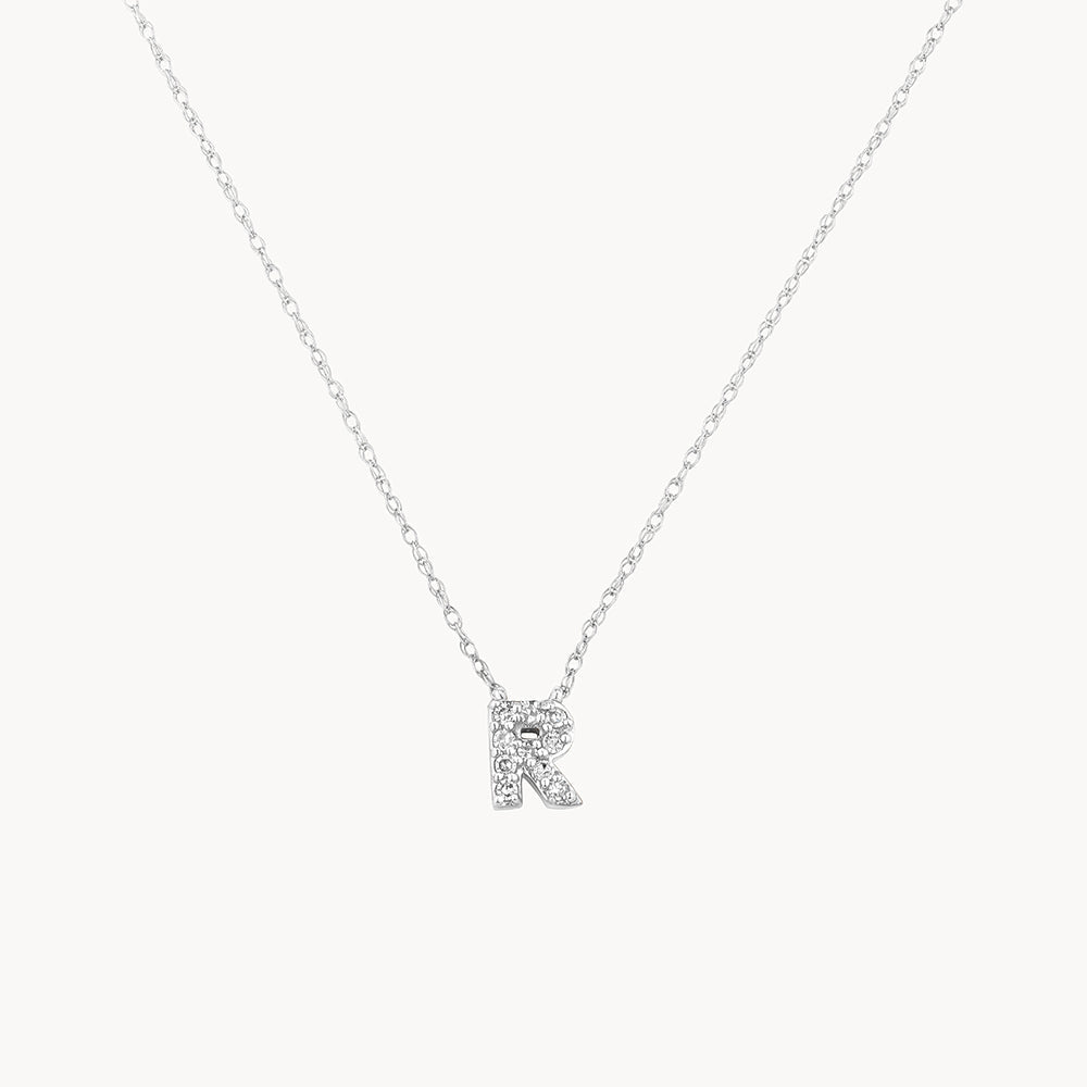 Diamond Letter R Necklace in Sterling Silver - Elegant Personalized Jewelry for Women, Perfect for Gifts, Anniversaries & Everyday Wear