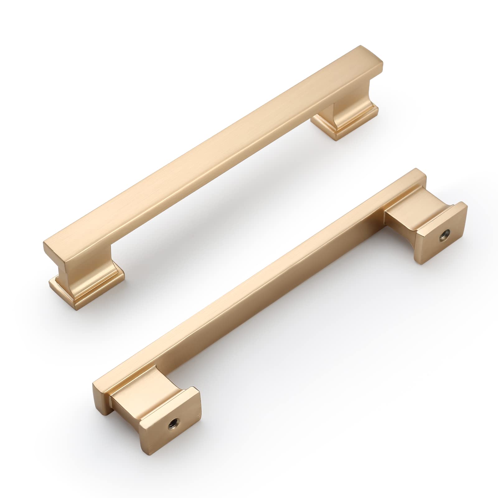 10 Pack 5 Inch Brushed Brass Cabinet Handles - Gold Kitchen Cabinet Pulls & Cupboard Hardware for Modern Home, Office & RV Use