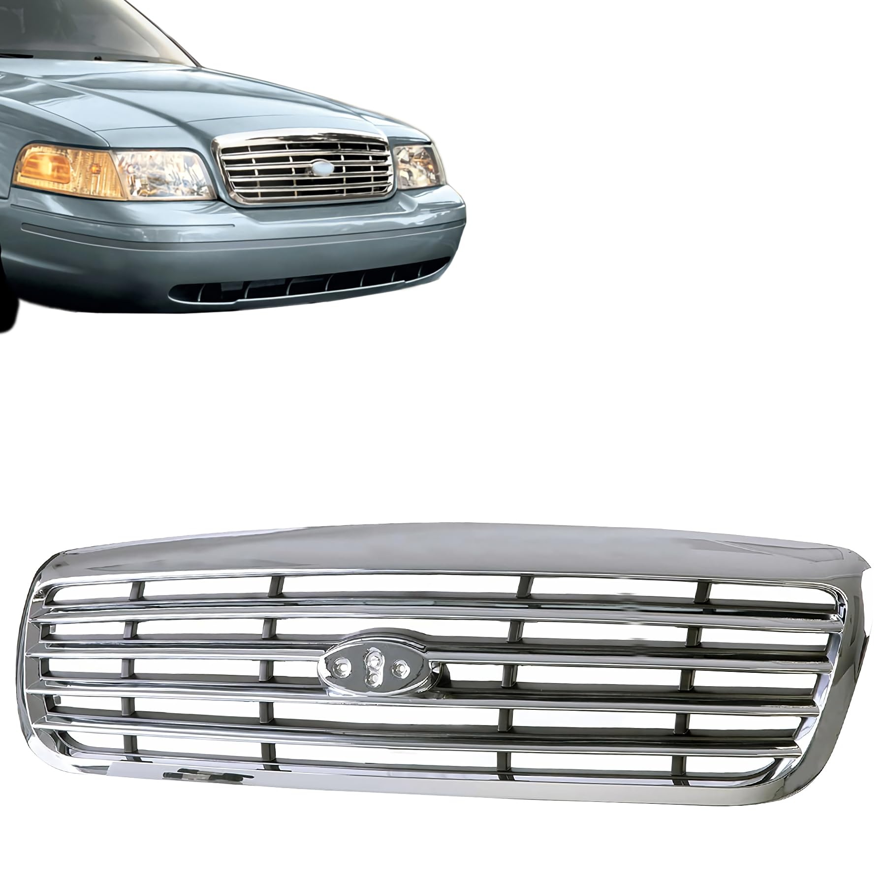 Chrome & Gray Front Grille Assembly Compatible with 1998-2011 Ford Crown Victoria - FO1200346 F8AZ8200AA - Perfect for Car Restoration & Custom Upgrades