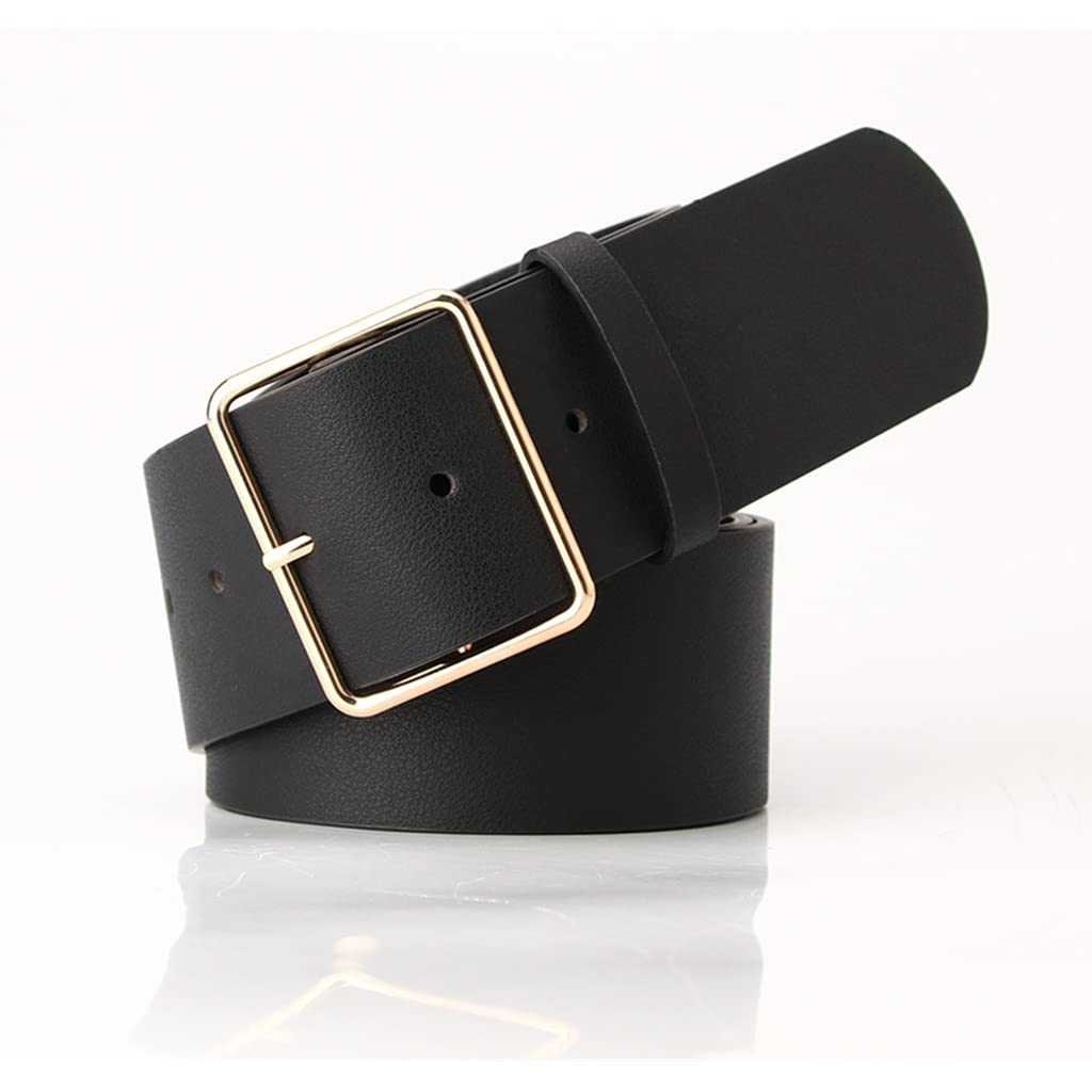 Women's Casual PU Leather Wide Belt with Buckle - Adjustable Waist Belt for Pants & Dresses (Black, 104cm) - Perfect for Office, Daily Wear & Fashion Accessories