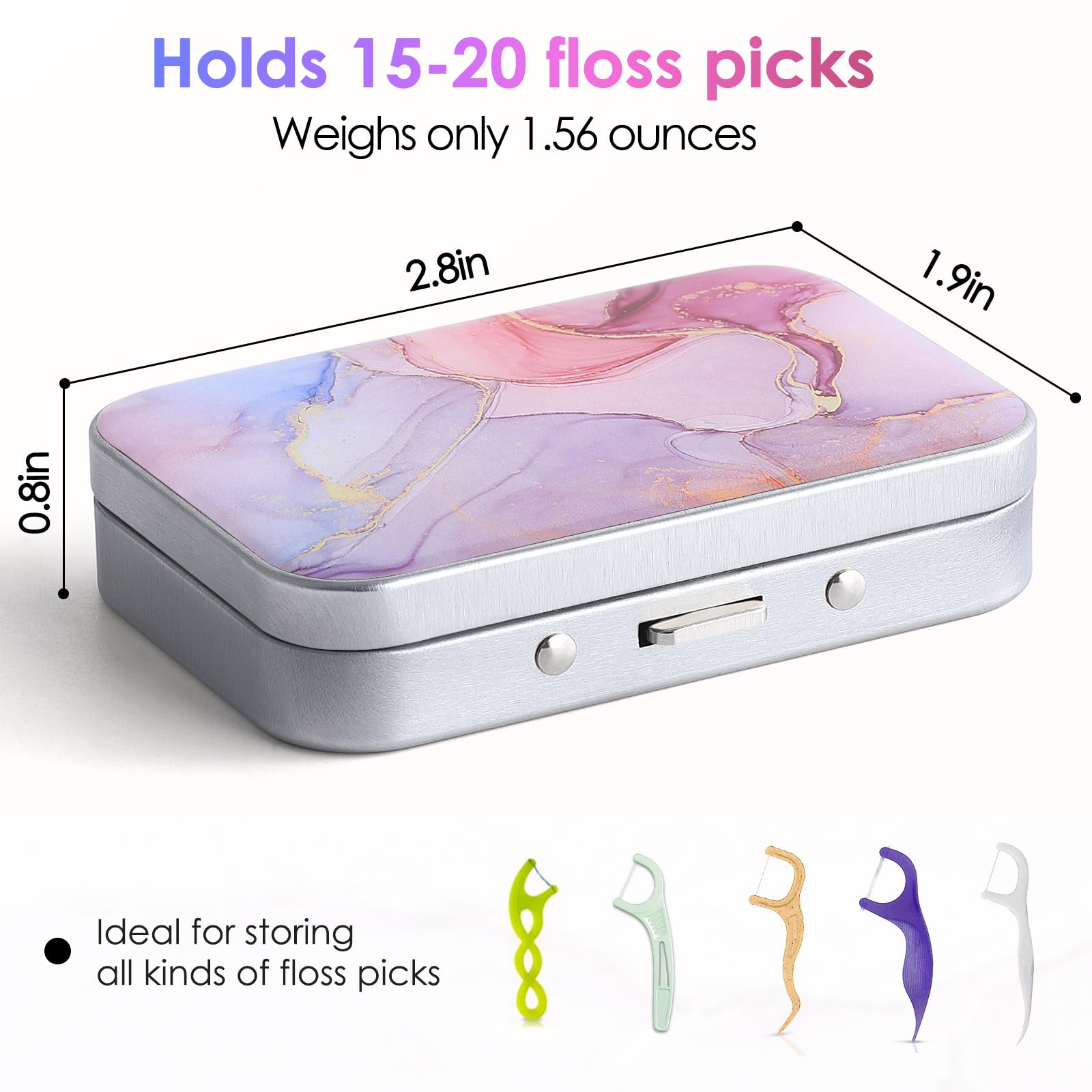 Portable Dental Floss Case with Dispenser - Compact Travel Floss Holder for Floss Picks of All Sizes - Pink Marble Design - Perfect for Travel, Hotels, Restaurants & On-the-Go Oral Care