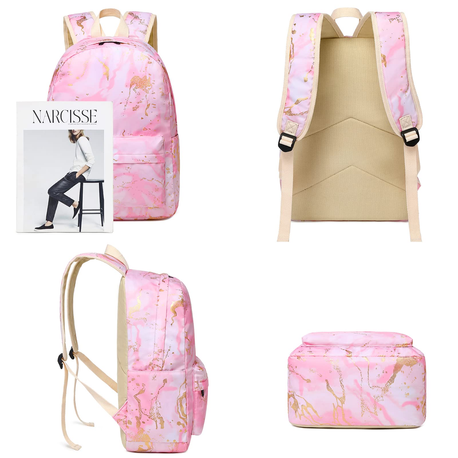Bluboon Teen Girls Backpack Set - Pink School Bookbag with Lunch Box & Pencil Case, Lightweight Laptop Backpack for Travel, College, High School & Daily Use