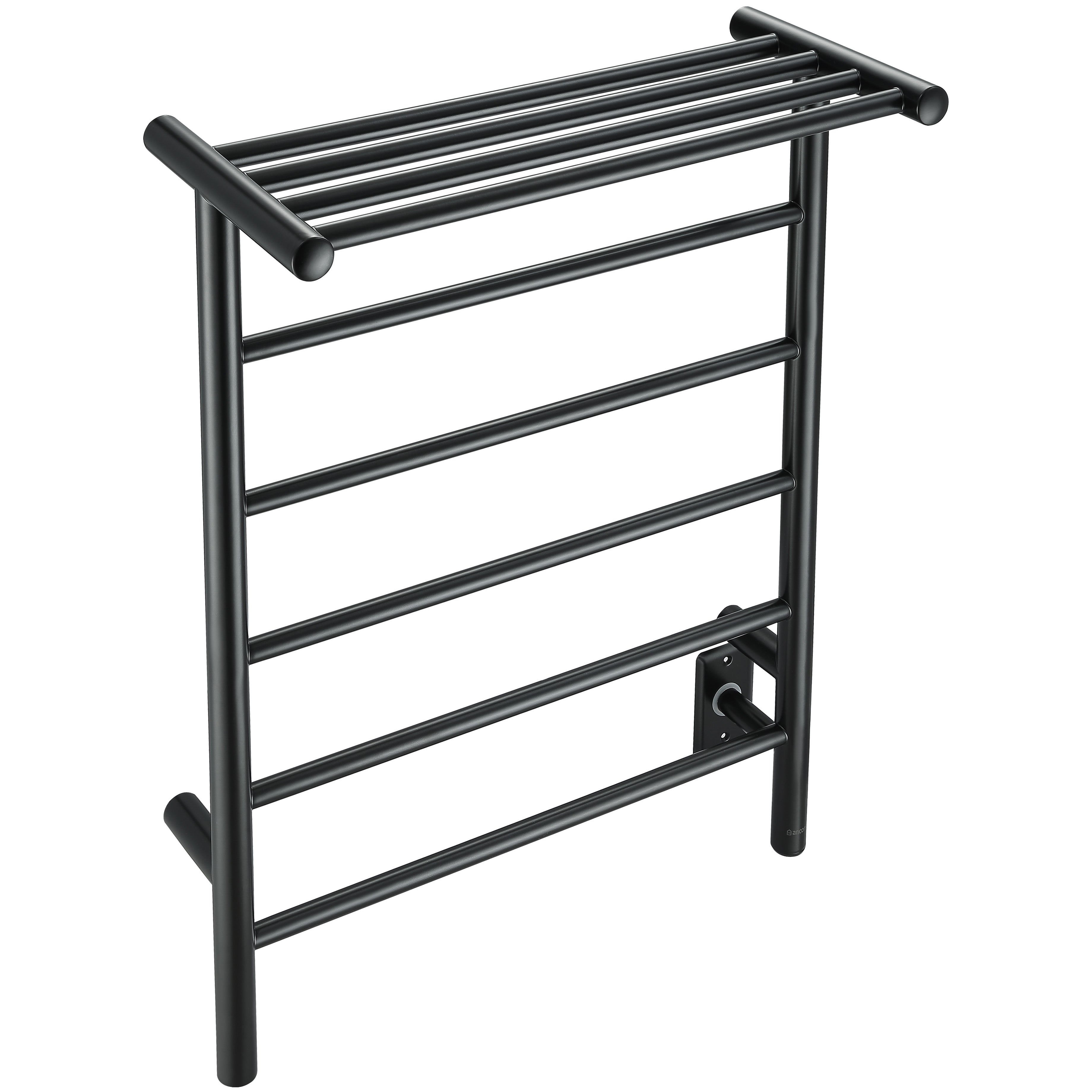 Miazzo 5-Bar Electric Wall Mount Towel Warmer with Shelf - Plug In or Hardwire Installation - Matte Black Finish - Perfect for Bathrooms, Spas & Luxury Home Decor