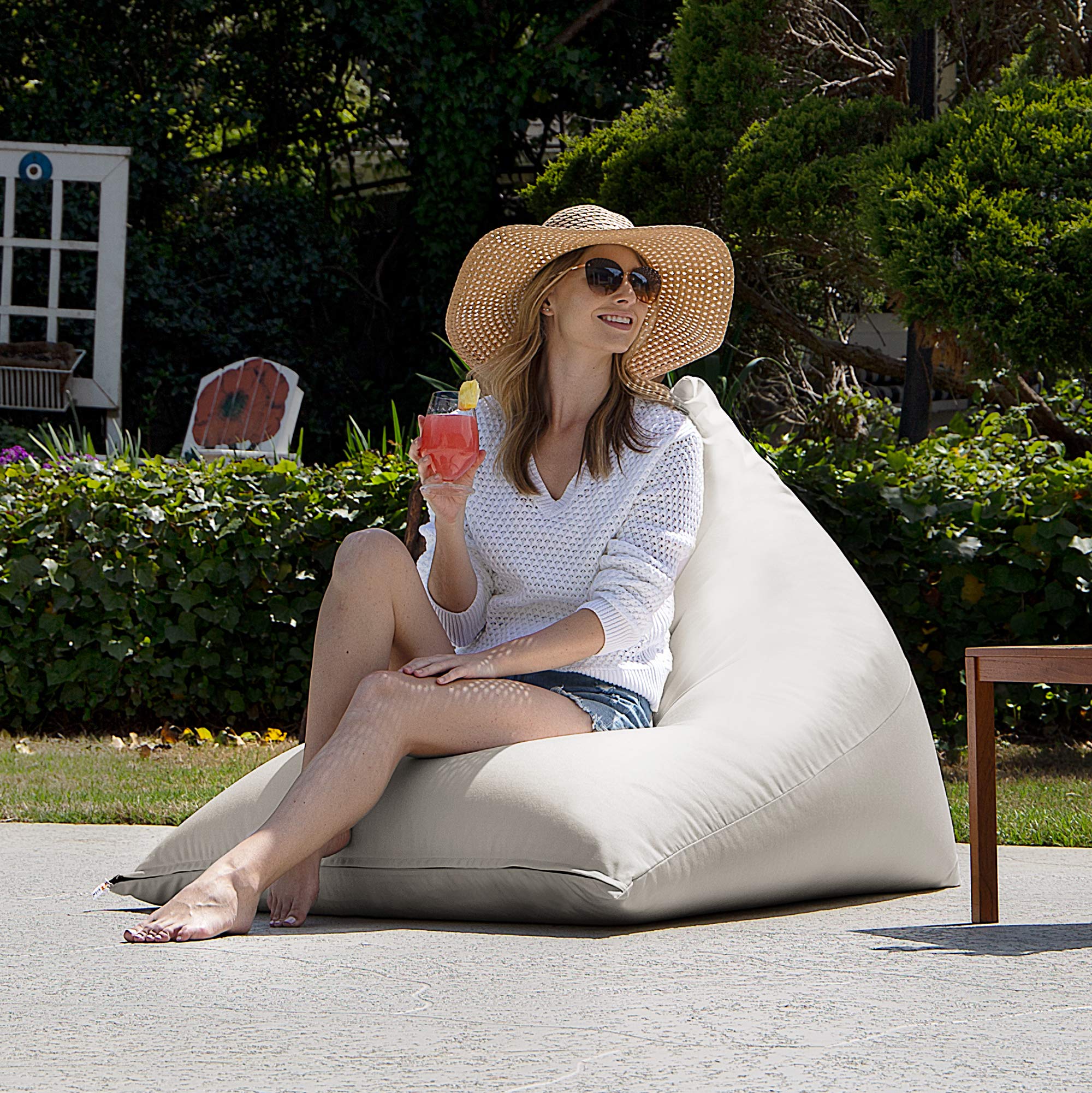 Jaxx Twist Outdoor Bean Bag Chair - Waterproof & Durable Pearl White Lounge Chair for Patio, Poolside, or Backyard Relaxation