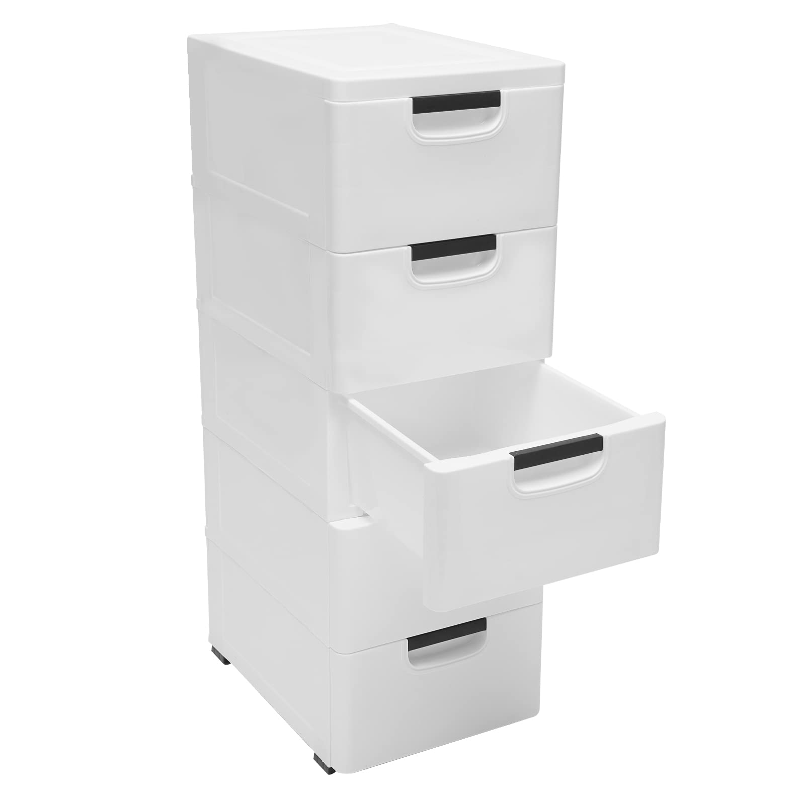 LOYALHEARTDY 5-Drawer Plastic Storage Dresser with Wheels - White Organizer Cabinet for Toys, Snacks, Clothes | Perfect for Bedroom, Living Room, Playroom & Kids Room Organization