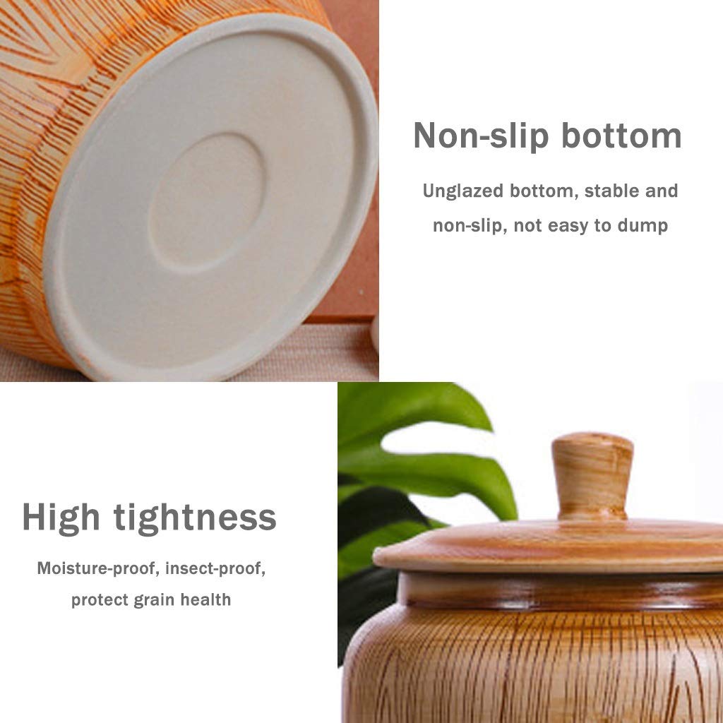 Ceramic Rice Bucket with Handle - 5KG Large Capacity Airtight Food Storage Container for Kitchen, Cereal, Dry Food - Retro Classic Brown Design - Perfect for Pantry Organization & Bulk Food Storage